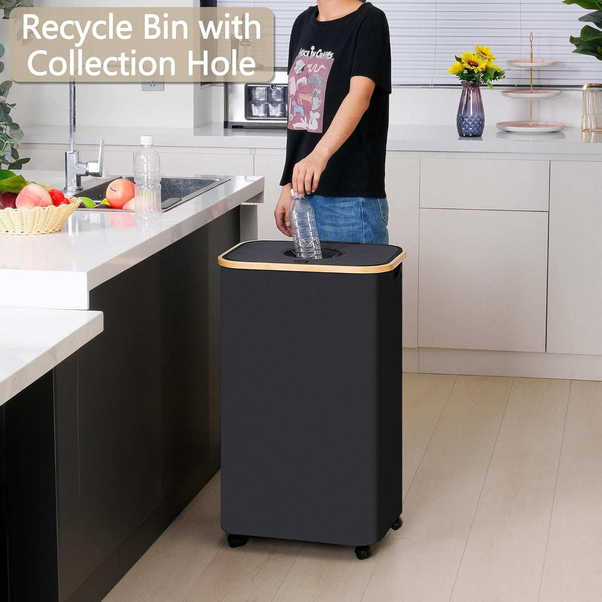 efluky Recycle Bins for Kitchen 100L (26 Gallon), Recycling Bin with Wheels and 2 Removeable and