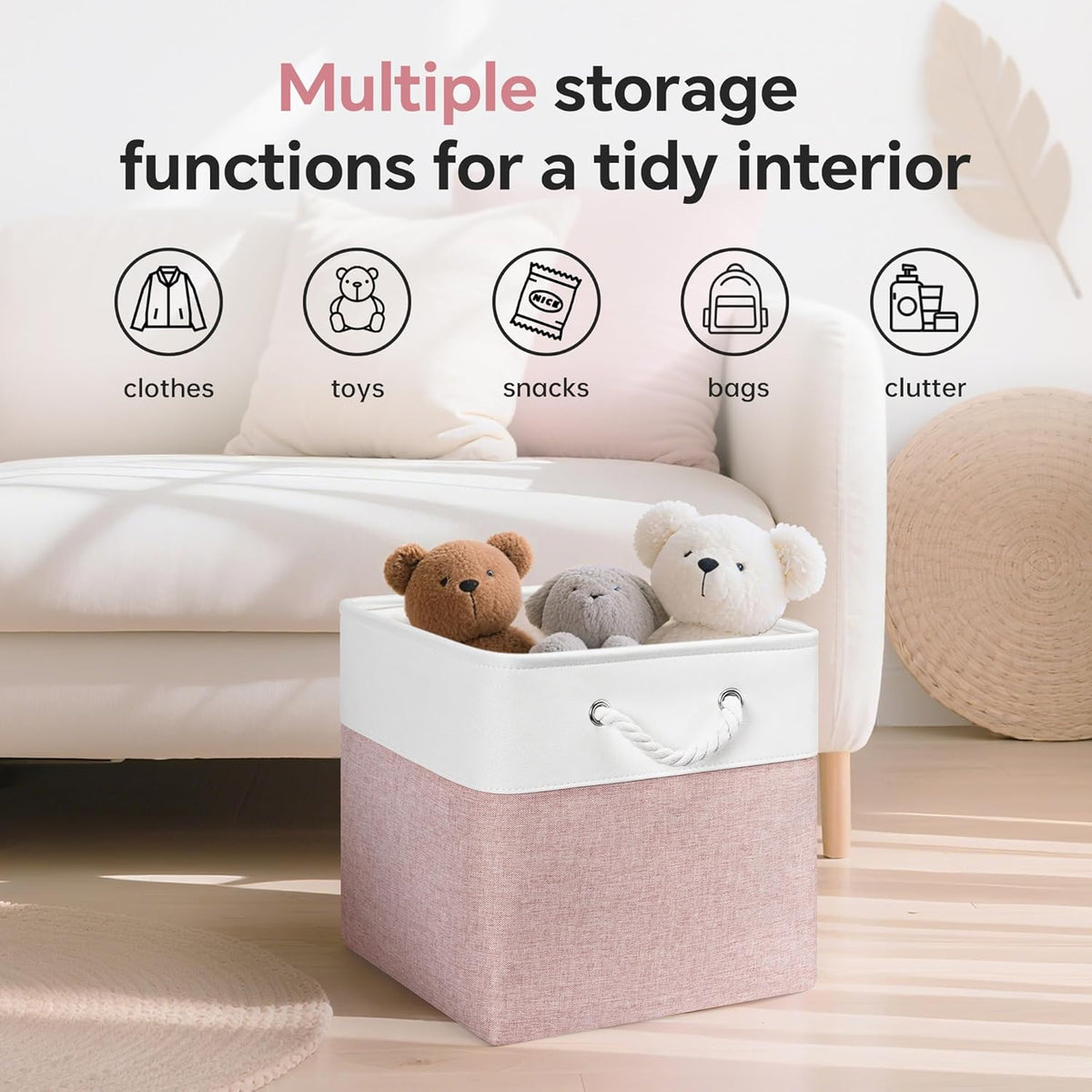 13x13 Inch Cube Storage Bins with Reinforced Bottom Cardboard, 6 Pack Large Collapsible Fabric