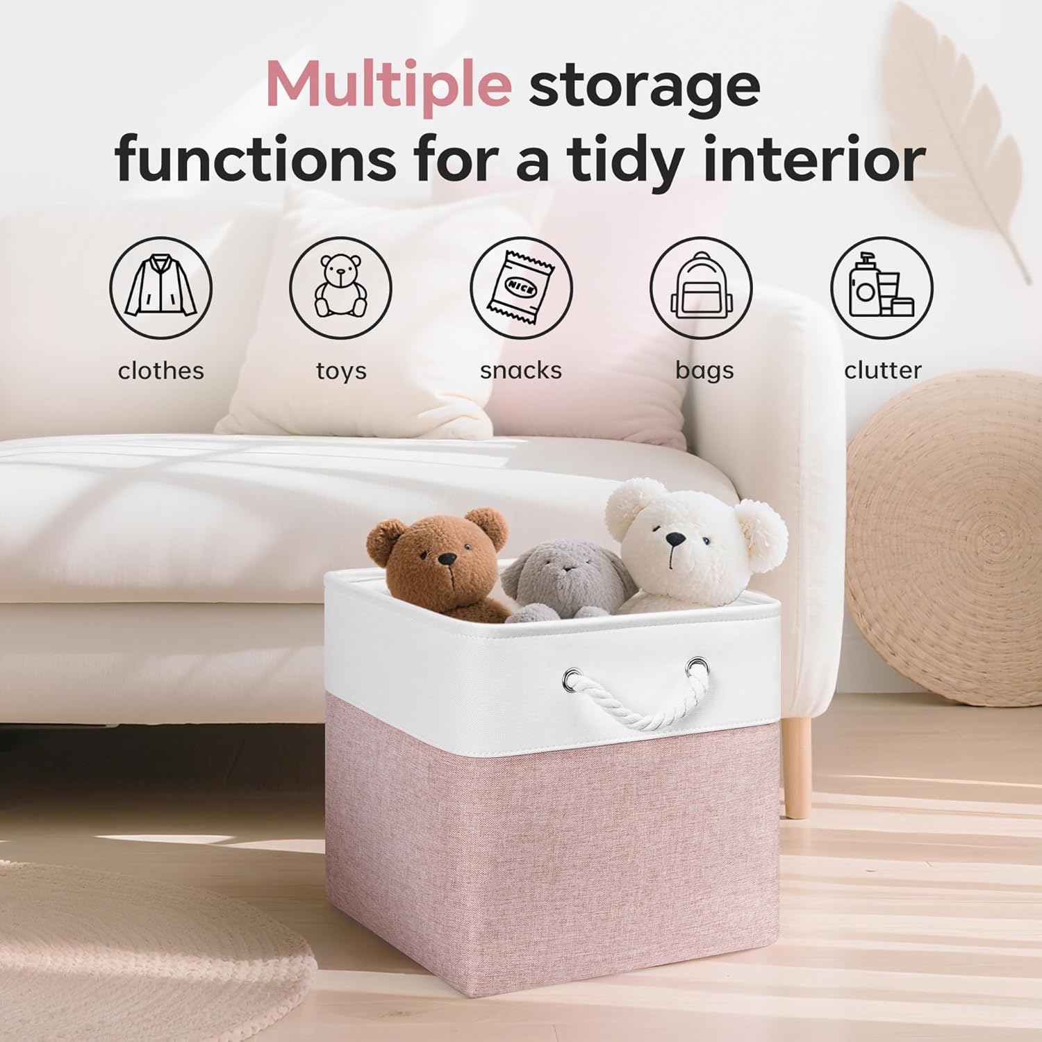 13x13 Inch Cube Storage Bins with Reinforced Bottom Cardboard, 6 Pack Large Collapsible Fabric