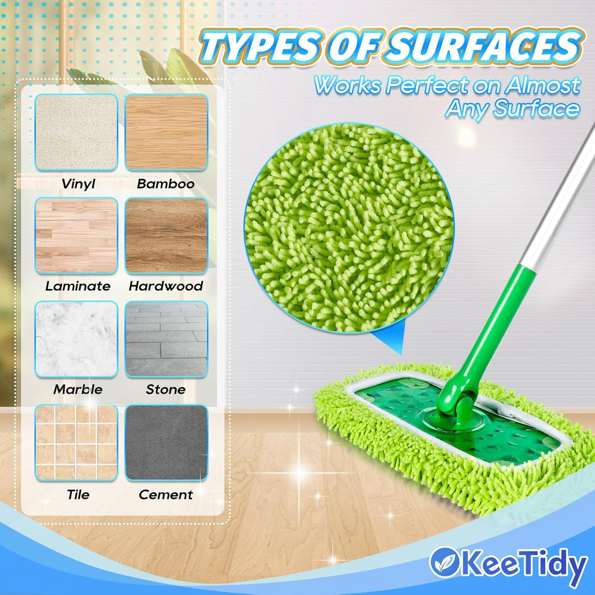 Reusable Mop Pads Compatible with Swiffer Sweeper Mops, 3 Pack 12 Inch Washable Microfiber Wet Pads