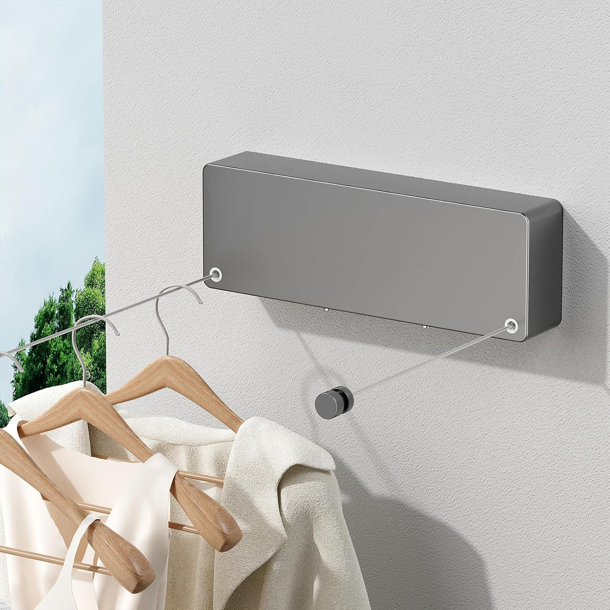 Retractable Clothesline Indoor, Non-Sagging Clothes line retracting Outdoor, Heavy Duty Wall