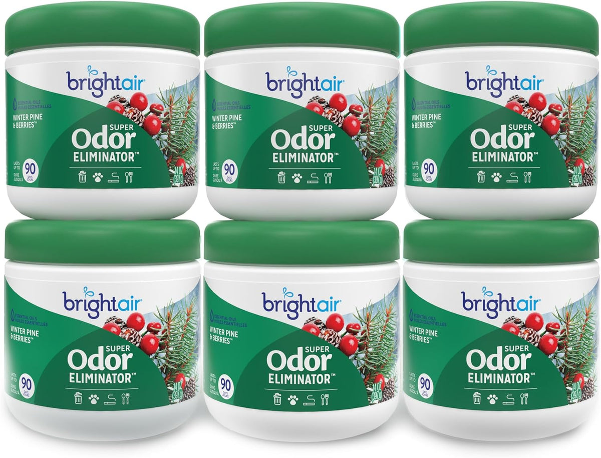 Bright Air 14 oz. Super Odor Eliminator, For Medium-Size Spaces, Winter Pine & Berries Scent, Case