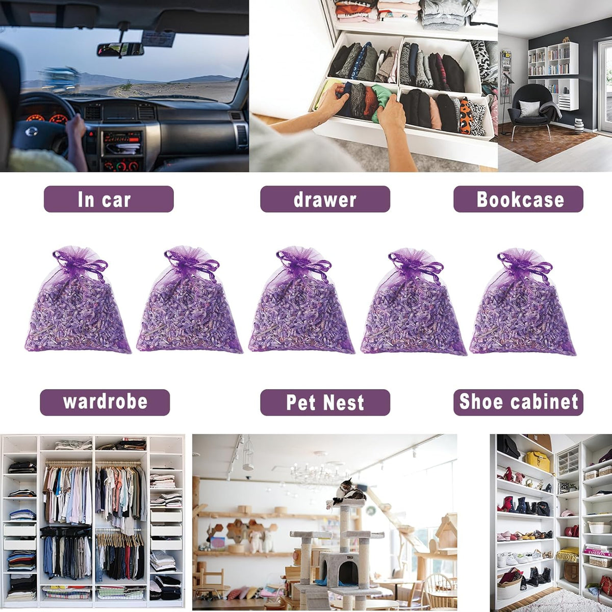 36 Pack French Dried Lavender Sachet Bags, 100% Natural Lavender Bags for Drawers and Closets