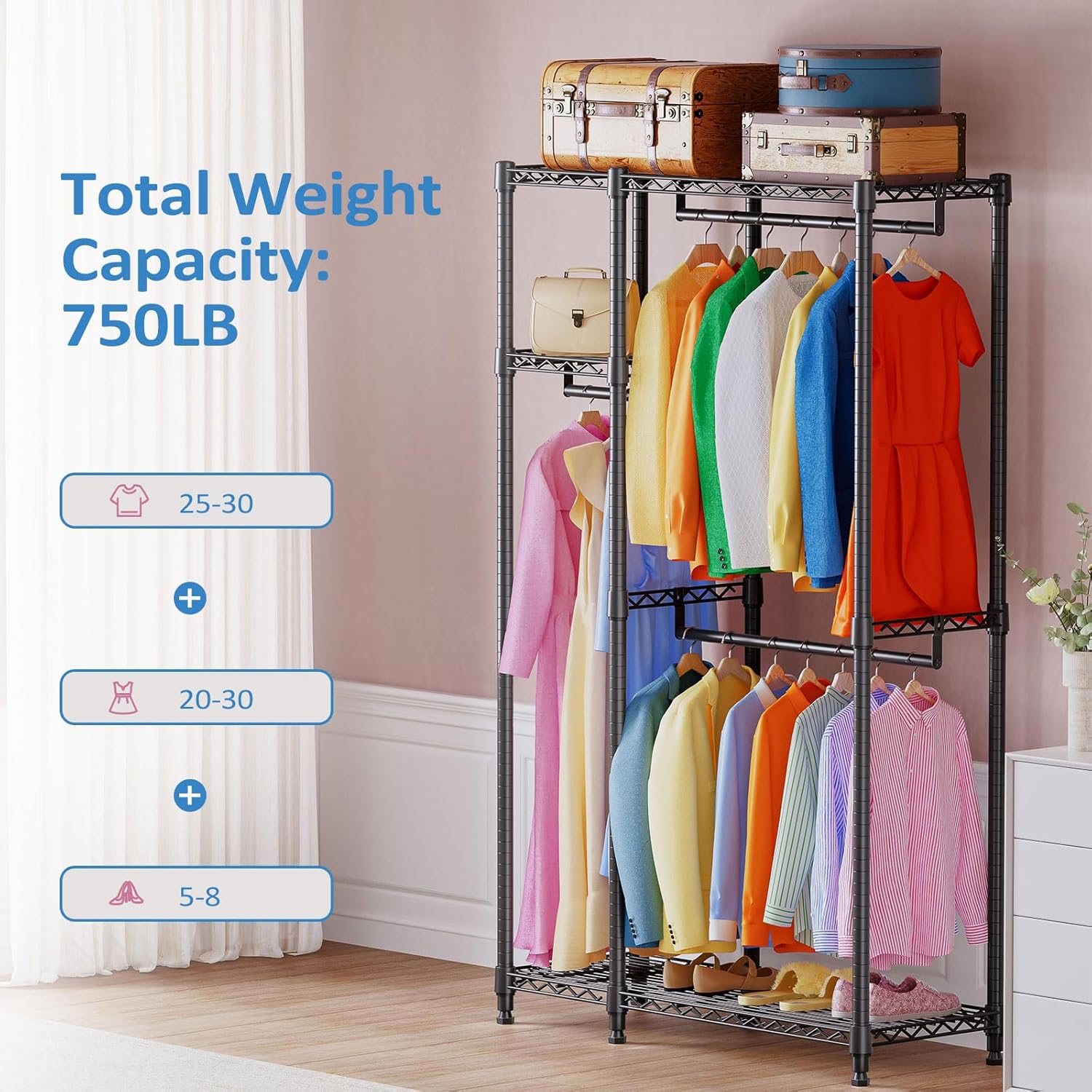 IZEUK 2 Combination Heavy Duty Garment Rack Wire Clothes Rack for Hanging Clothes, Metal