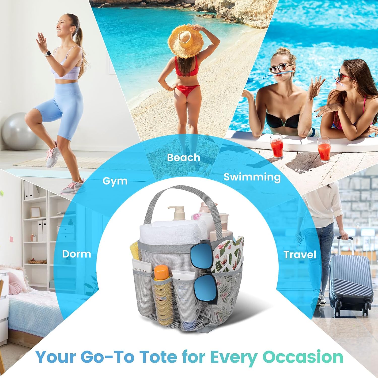 Shower Caddy Portable for College Dorm Room Essentials for Girls with 9 Pockets,Large-Capacity