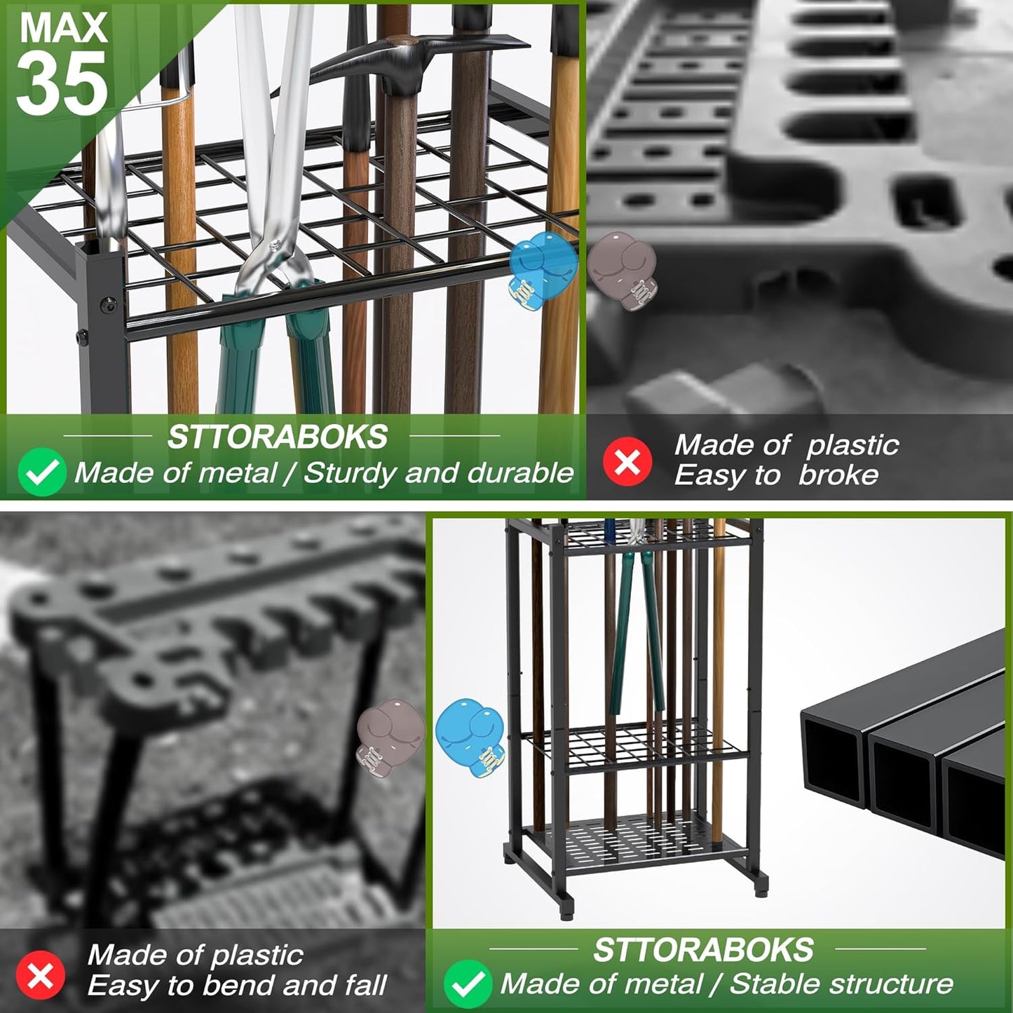 Garden Tool Organizer, Yard Tool Tower Rack for Garage Organization and Storage, Up to 35