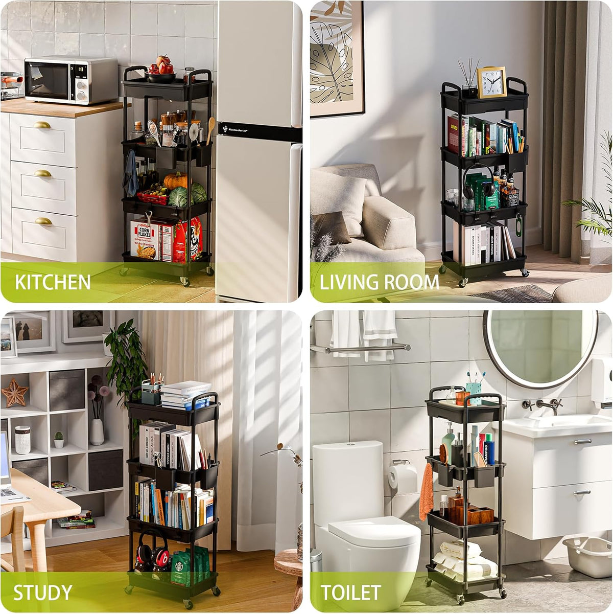 4 Tier Rolling Cart Organizer,Art Craft Diaper Bedside Snack Laundry Room Bathroom Organizer Narrow