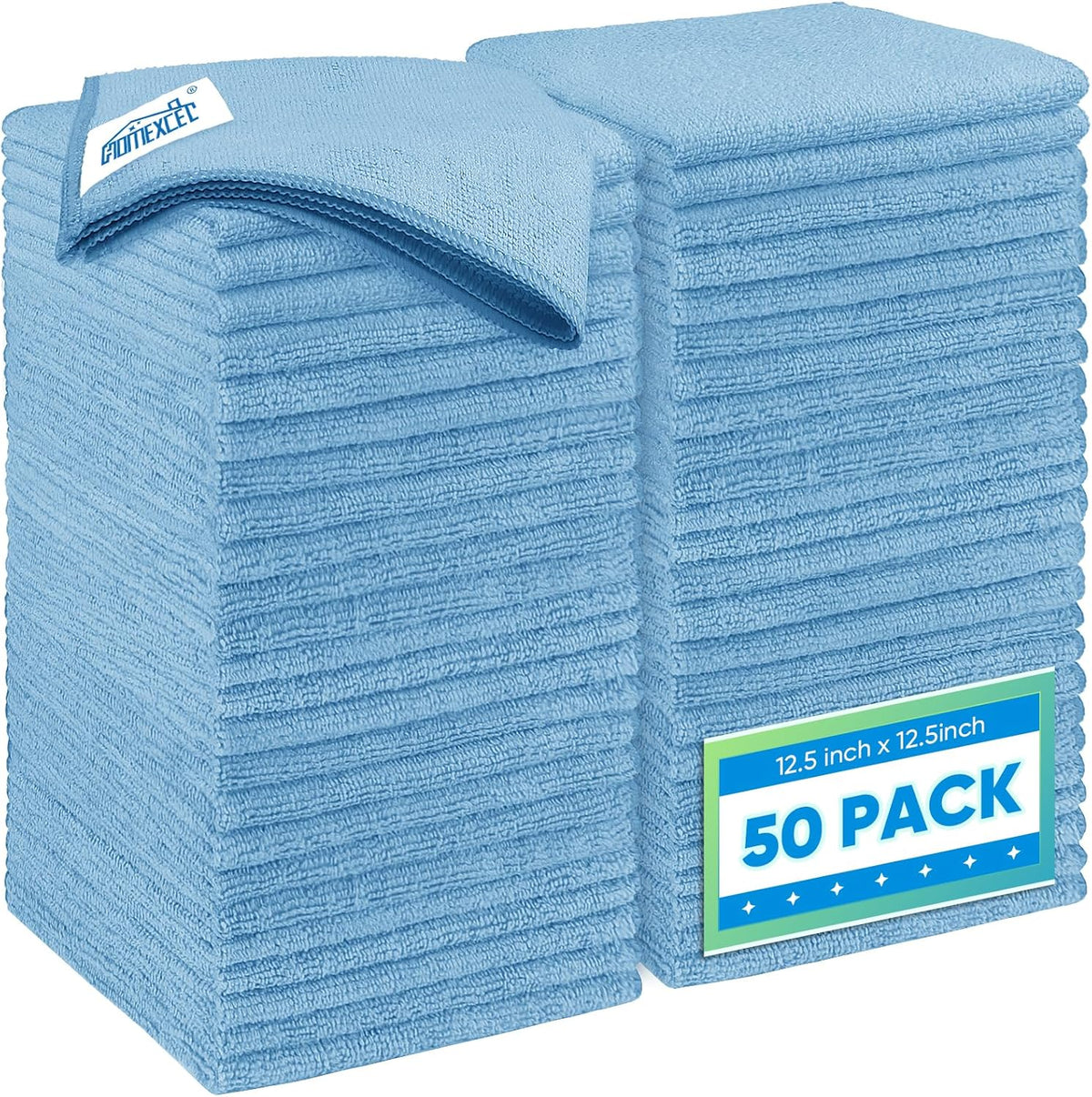 HOMEXCEL Blue Microfiber Cleaning Cloth 50 Pack, 12.5 x 12.5 inch Microfiber Towels for Cars, Ultra