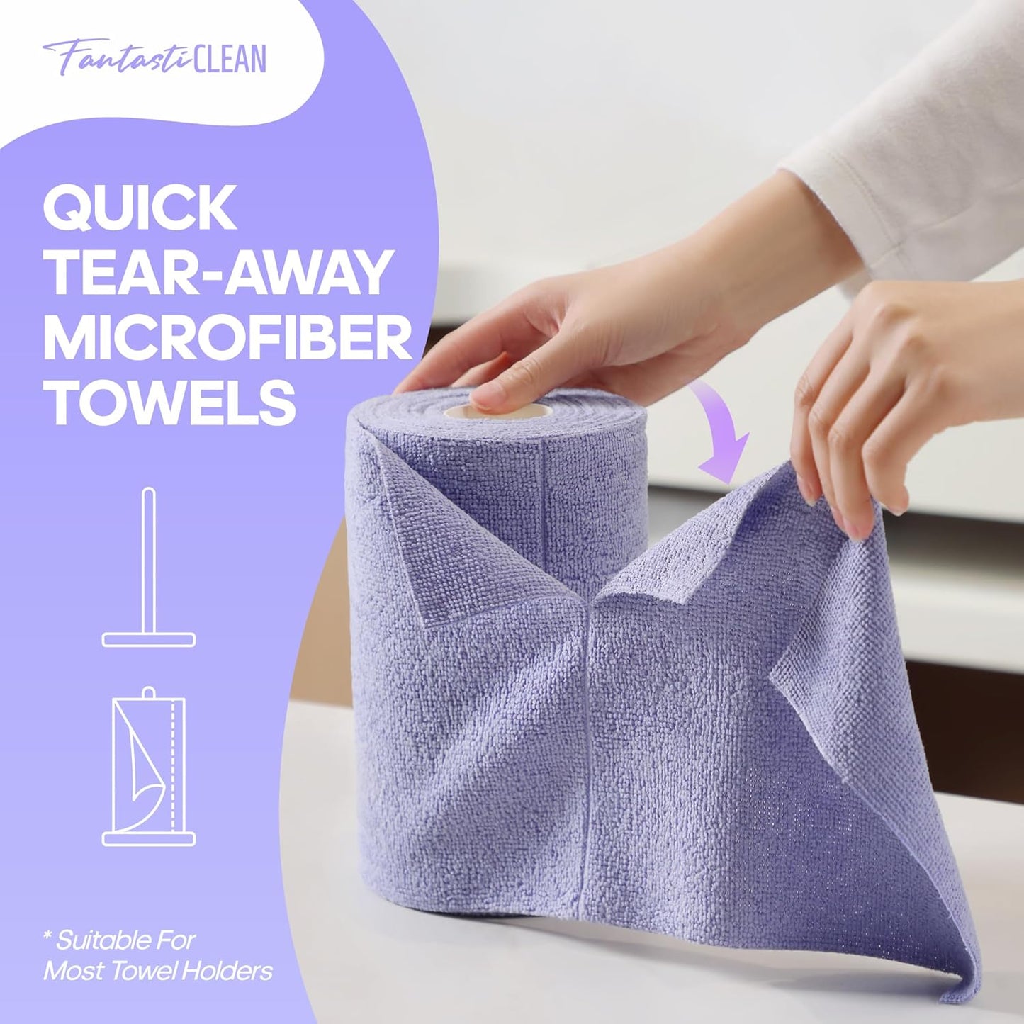 Fantasticlean Microfiber Cleaning Cloth Roll -60 Pack, Tear Away Paperless Towels, 8" x 8"