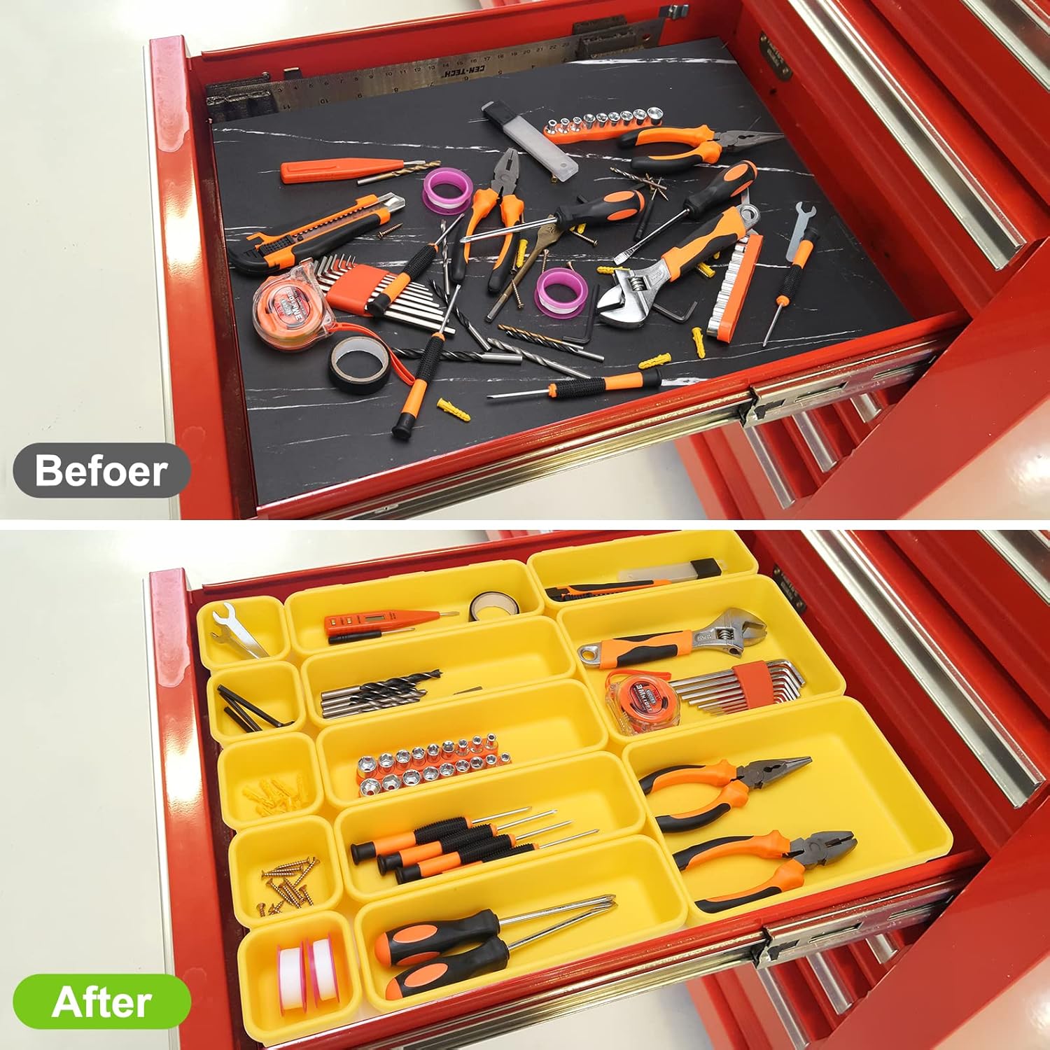 42 Pack Tool Box Organizer Tool Tray Dividers, Rolling Tool Chest Cart Cabinet Workbench Desk