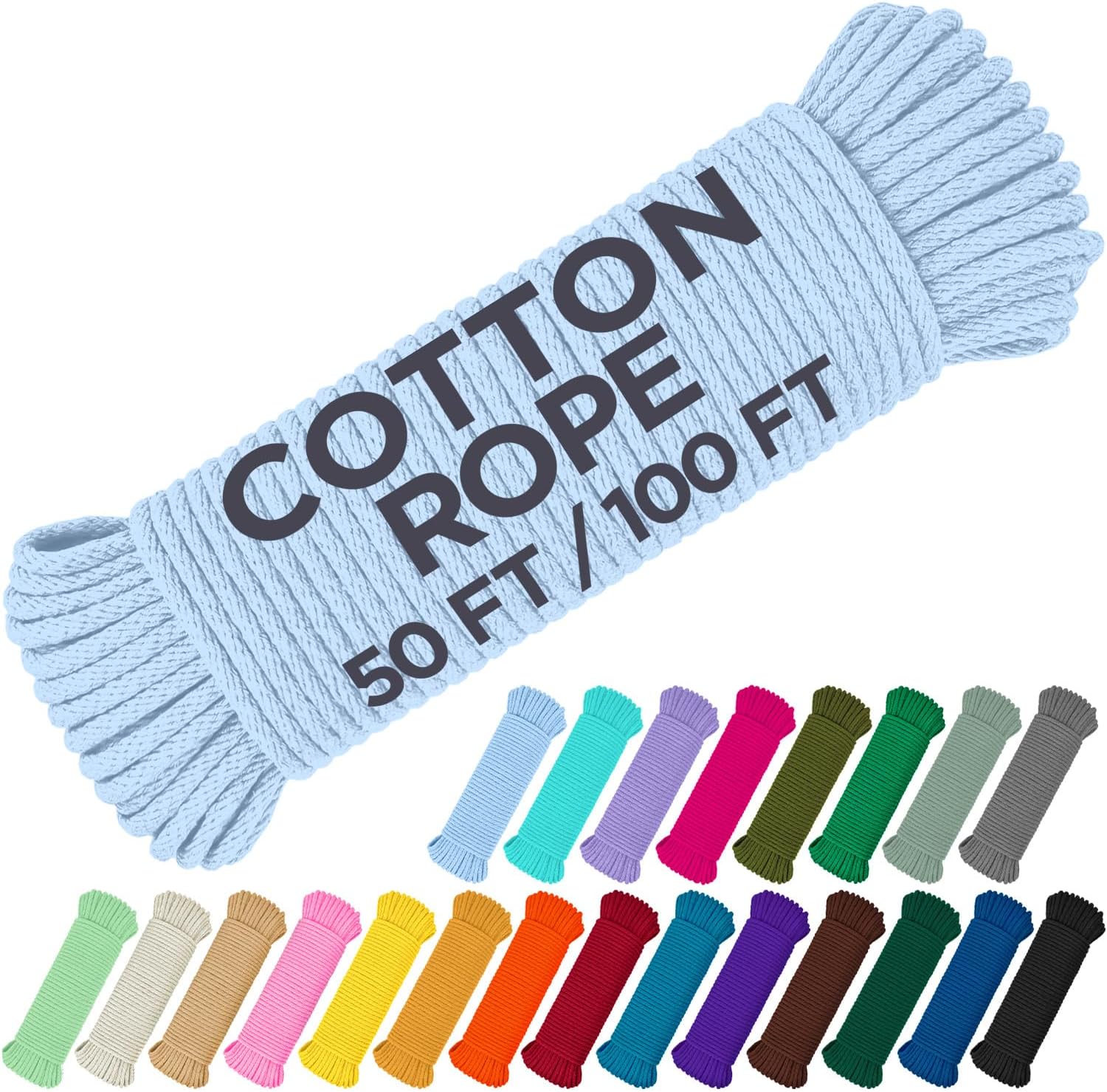 TECEUM Cotton Rope 3/16” (5 mm) – 100 FT – Strong All-Purpose Braided Rope – Natural Cotton – for