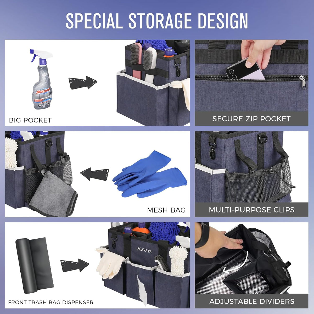 Wearable Caddy Bag, Cleaning Supplies Organizer With Handle & Shoulder Straps for Housekeepers