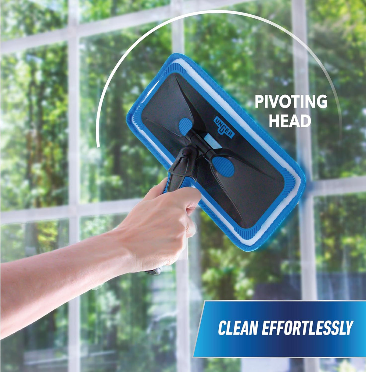 UNGER ProClean Connect and Clean Indoor Window Cleaning Kit, Washing Tool with Swivel Head for