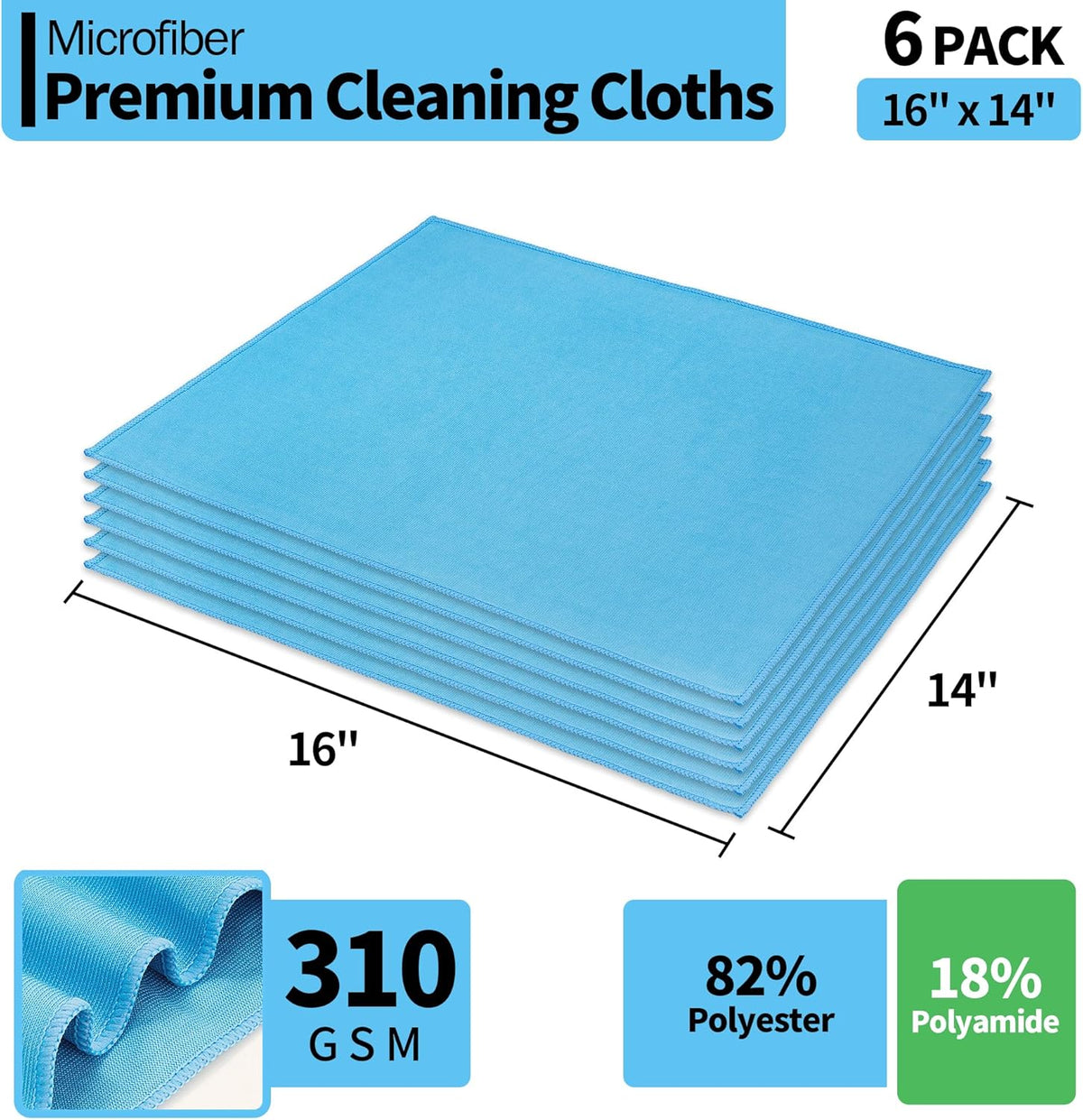 HOMERHYME Microfiber Glass Cleaning Cloth, 6 Pack Window Glass Cleaning Rags, Reusable Lint-Free