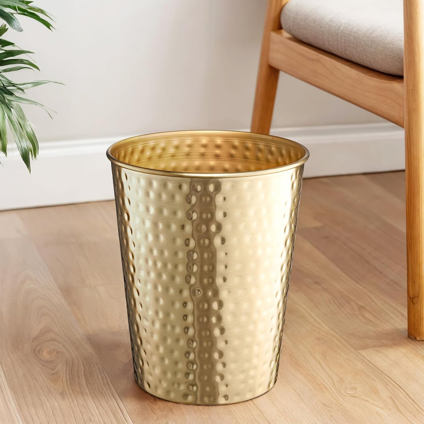 Monarch Abode Brushed Gold Hand Hammered Metal Wastebasket for Home Office Bedroom, Decorative