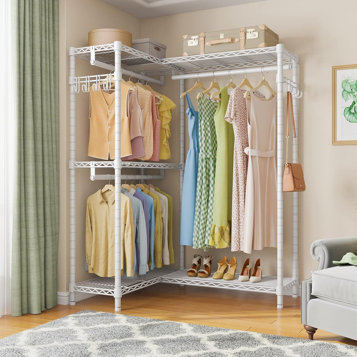 VIPEK L4 Garment Rack L Shaped Clothes Rack for Corner, Freestanding Portable Wardrobe Closet Heavy