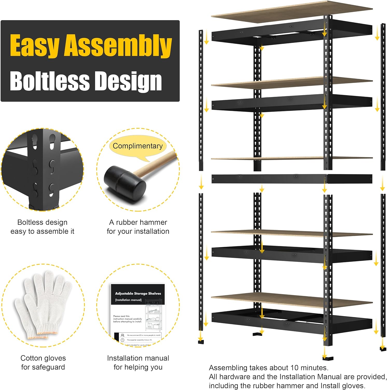 PrimeZone 4 Pack Storage Shelves 48" x 24" x 72", 5 Tier Adjustable Garage Storage Shelving, Heavy