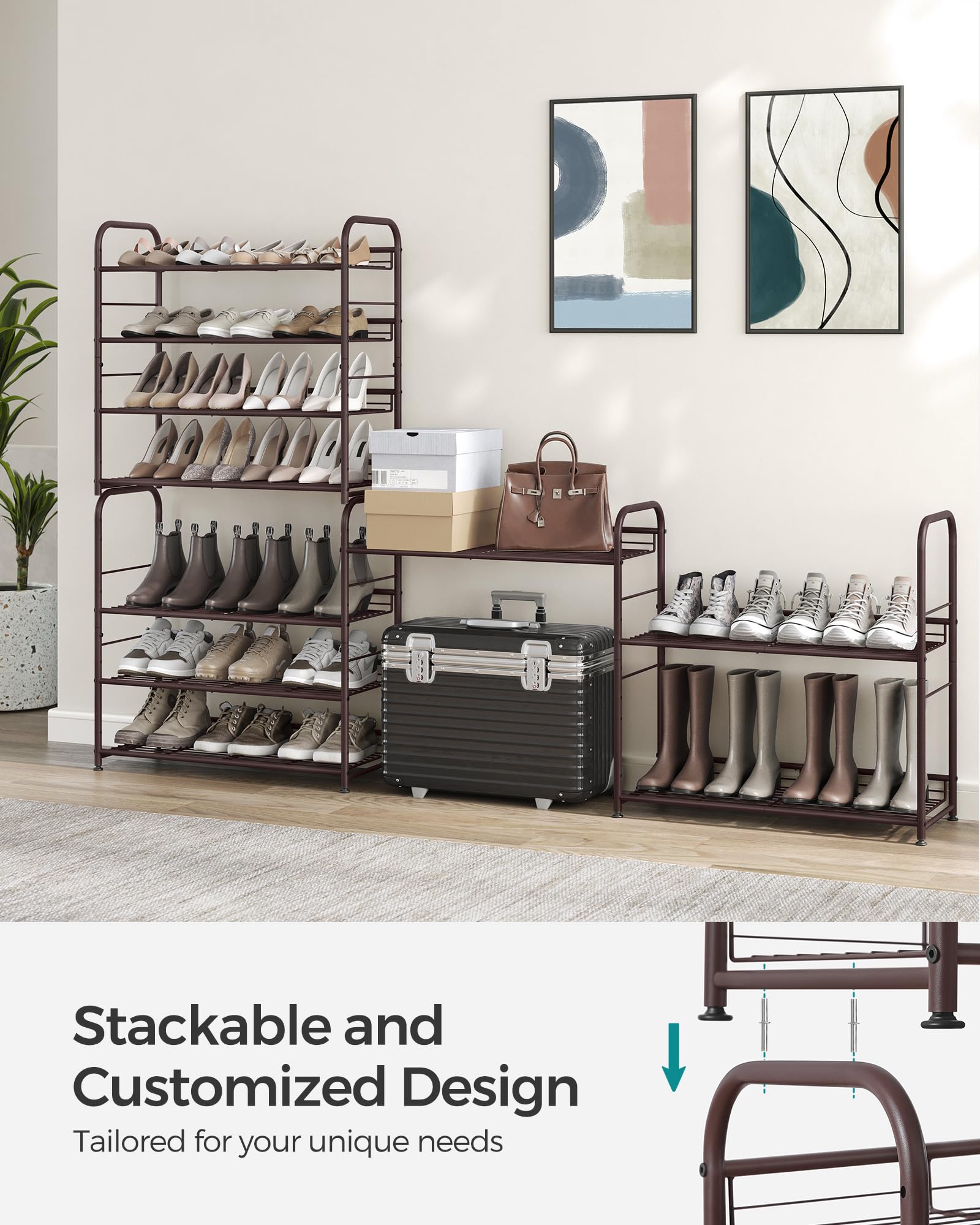 SONGMICS Stackable Shoe Rack, 4 Tier Metal Shoes Rack Storage Shelf, Holds up to 16 Pairs Shoes