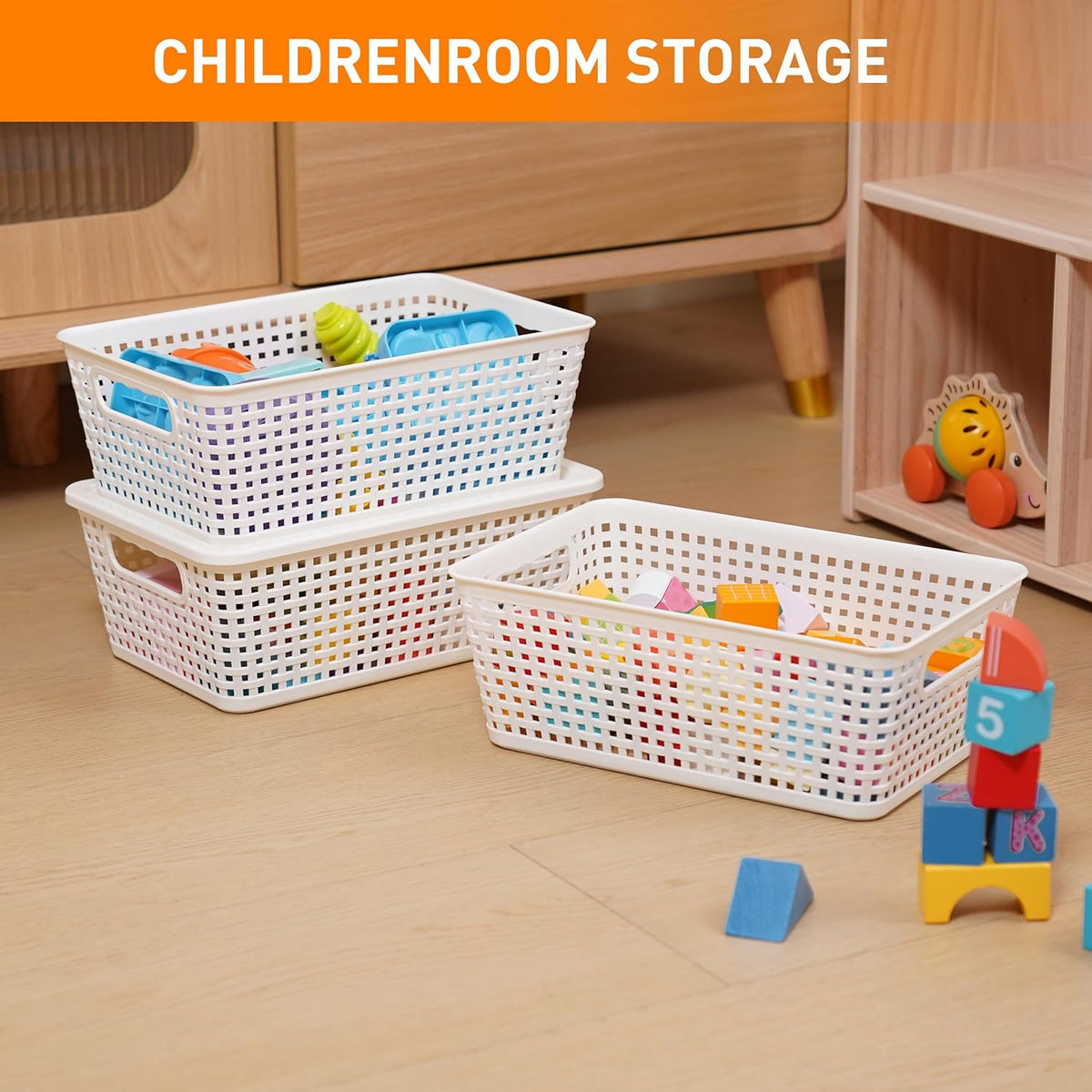 Plastic Storage Baskets With Lid, Storage Bins for Organizing, Stackable Decorative Containers for