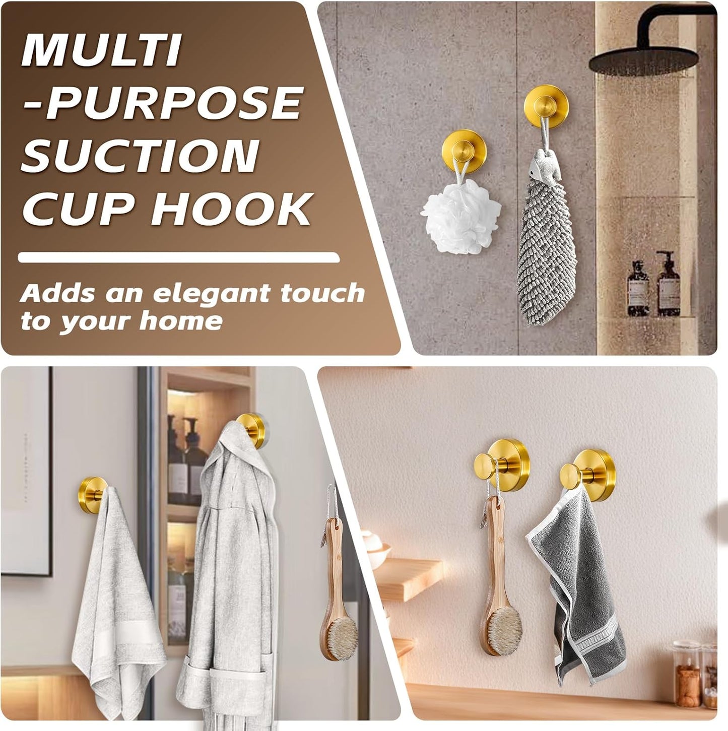 Reusable Heavy Duty Suction Cup Hooks for Kitchen/Bathroom/Shower - Wet-Proof Hooks for Towels