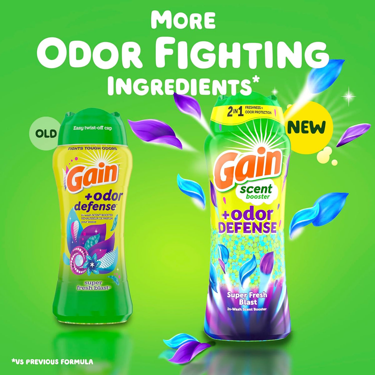 Gain Odor Defense In-wash Scent Booster, Super Fresh Blast scent, 21.1 OZ, 2 in 1 Freshness plus