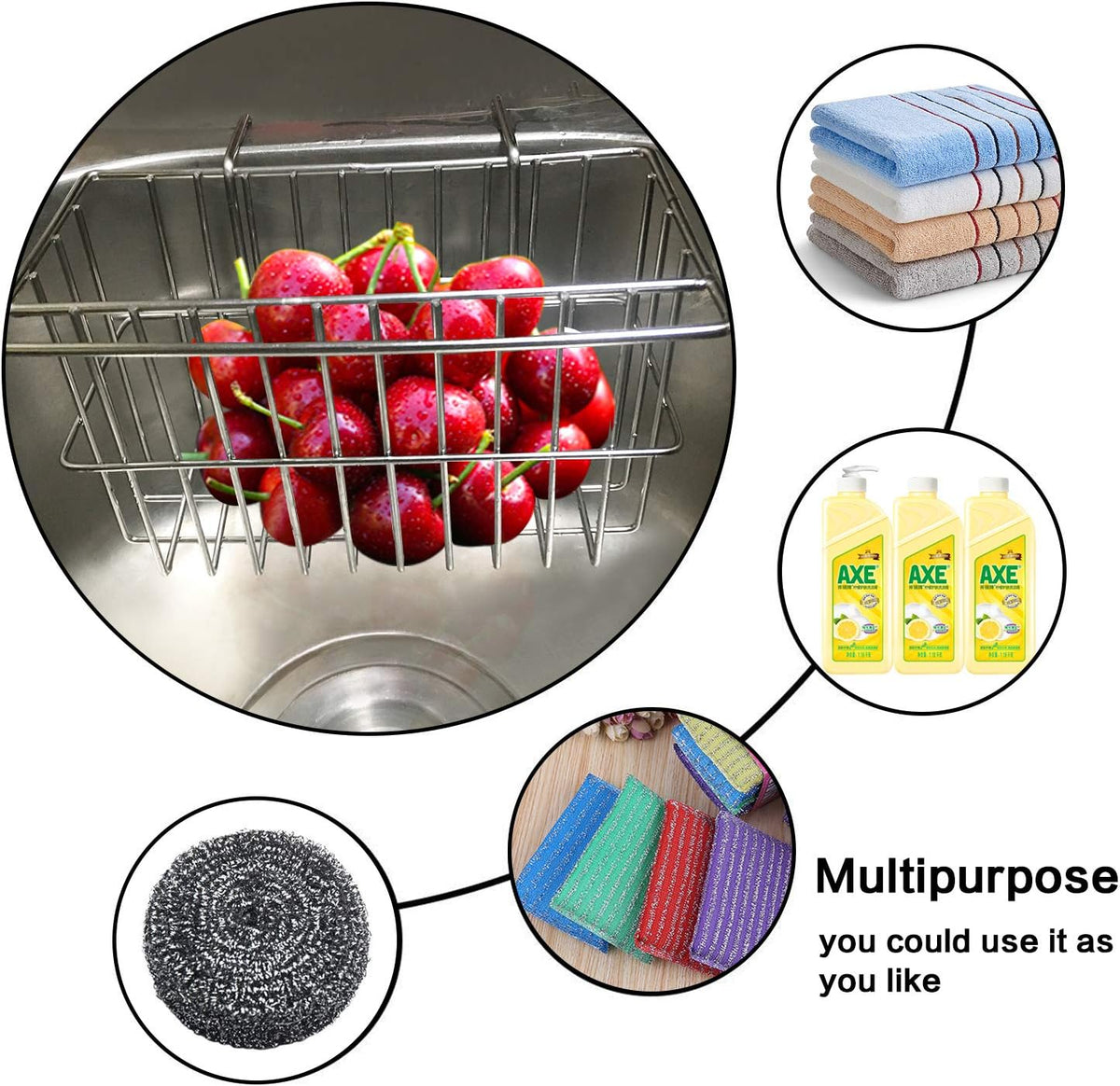 Kitchen Sponge Holder, Dish Brush Holder, Slim Sink Organization/Draining Basket/Liquid
