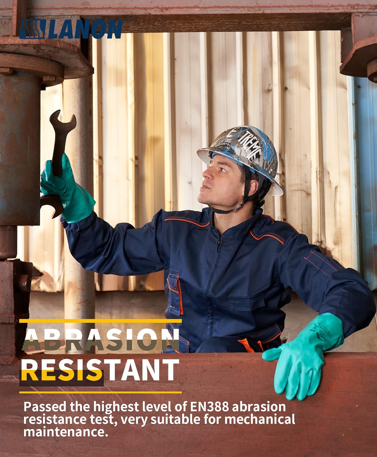 LANON 3 Pairs Nitrile Chemical Resistant Gloves, Reusable Heavy-Duty Rubber Gloves, Acid, Alkali &
