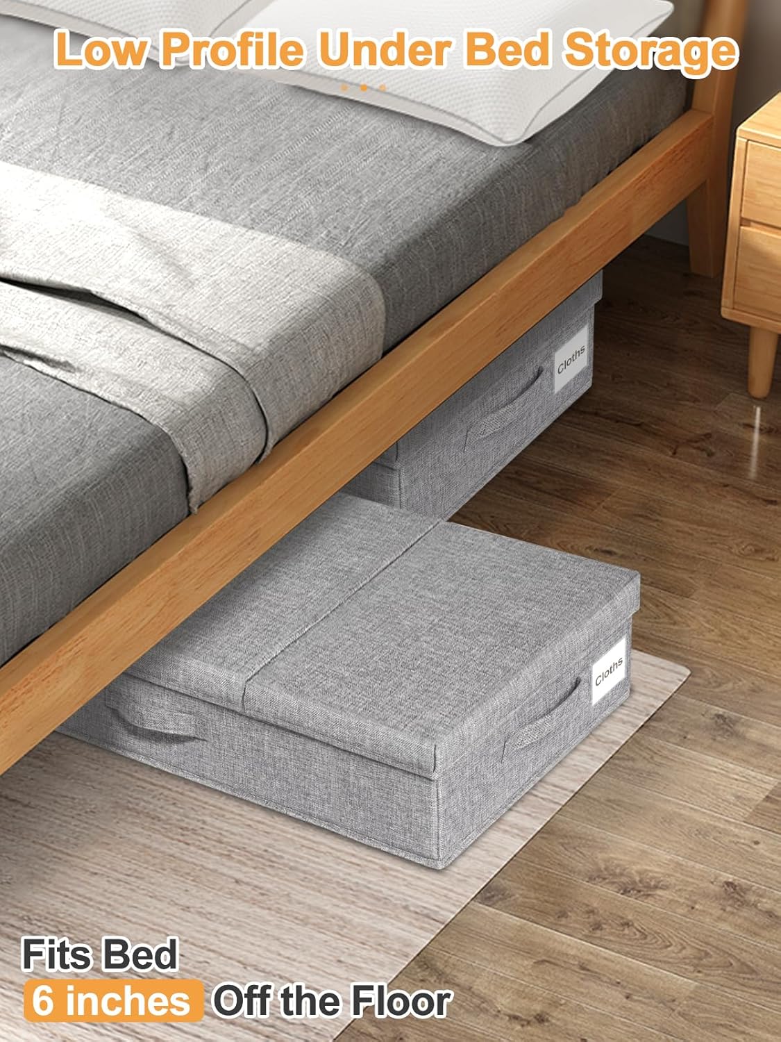 punemi Under Bed Storage With Lids, 2 Pack Large Underbed Storage Containers Clothes W/ 3 Handles