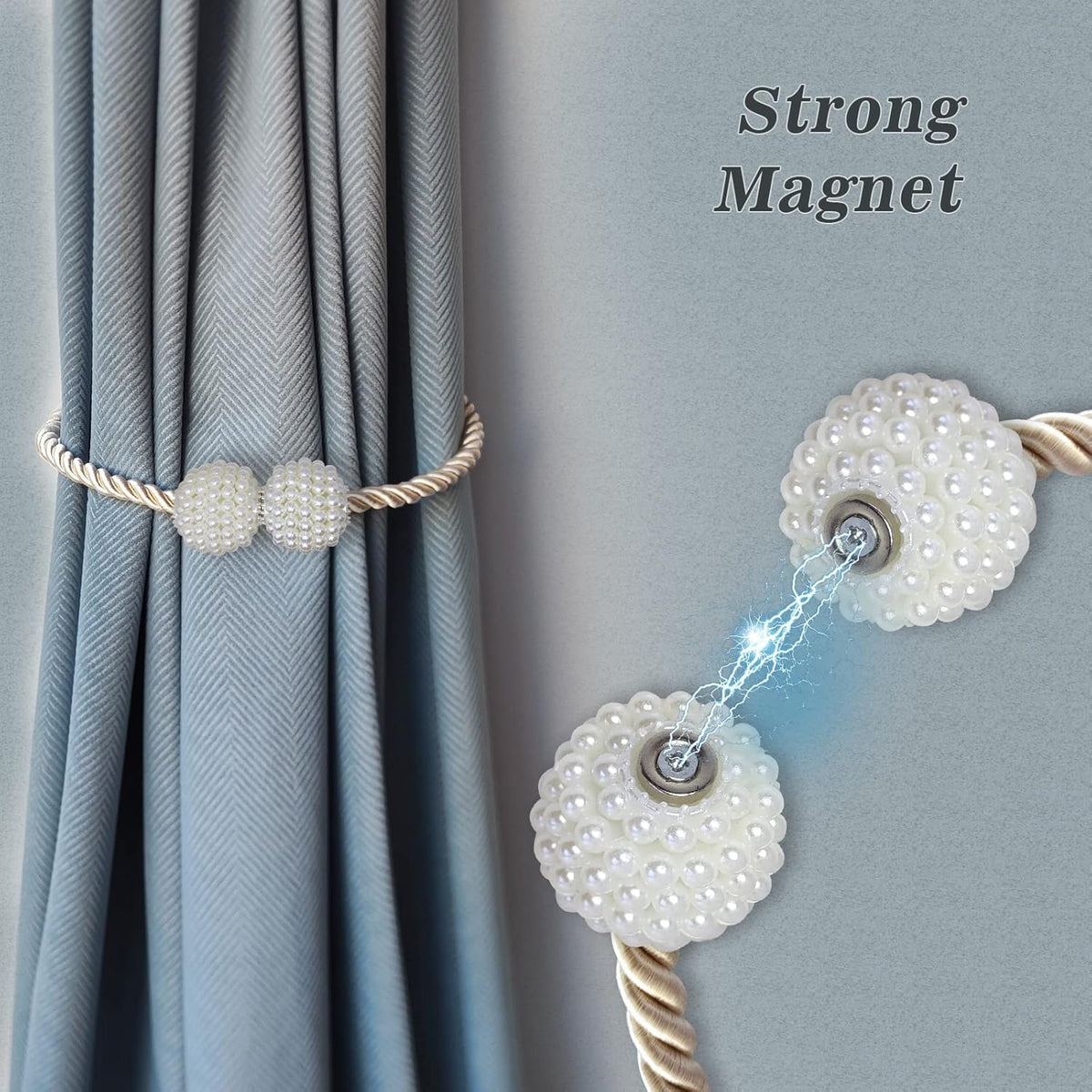 Hion Magnetic Curtain Tiebacks Beige 2pcs, Curtain Tiebacks Buckles Holdbacks Holders Hooks Clip