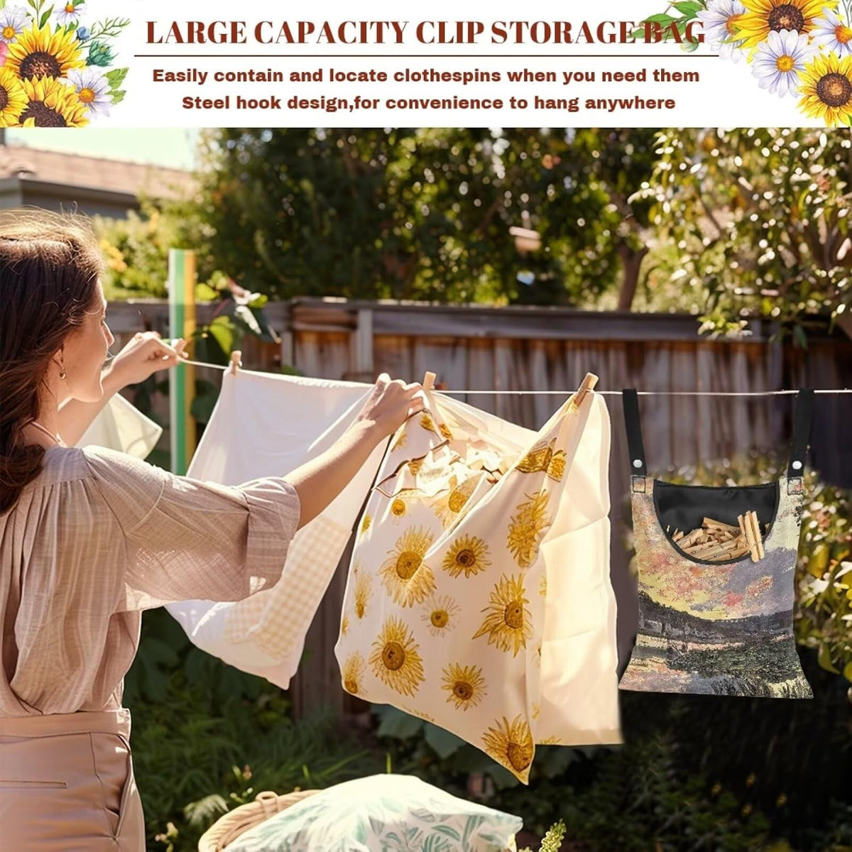 All-Weather Clothespin Holder Bag - Bennecourt, Soleil Couchant Durable Outdoor Storage Solution
