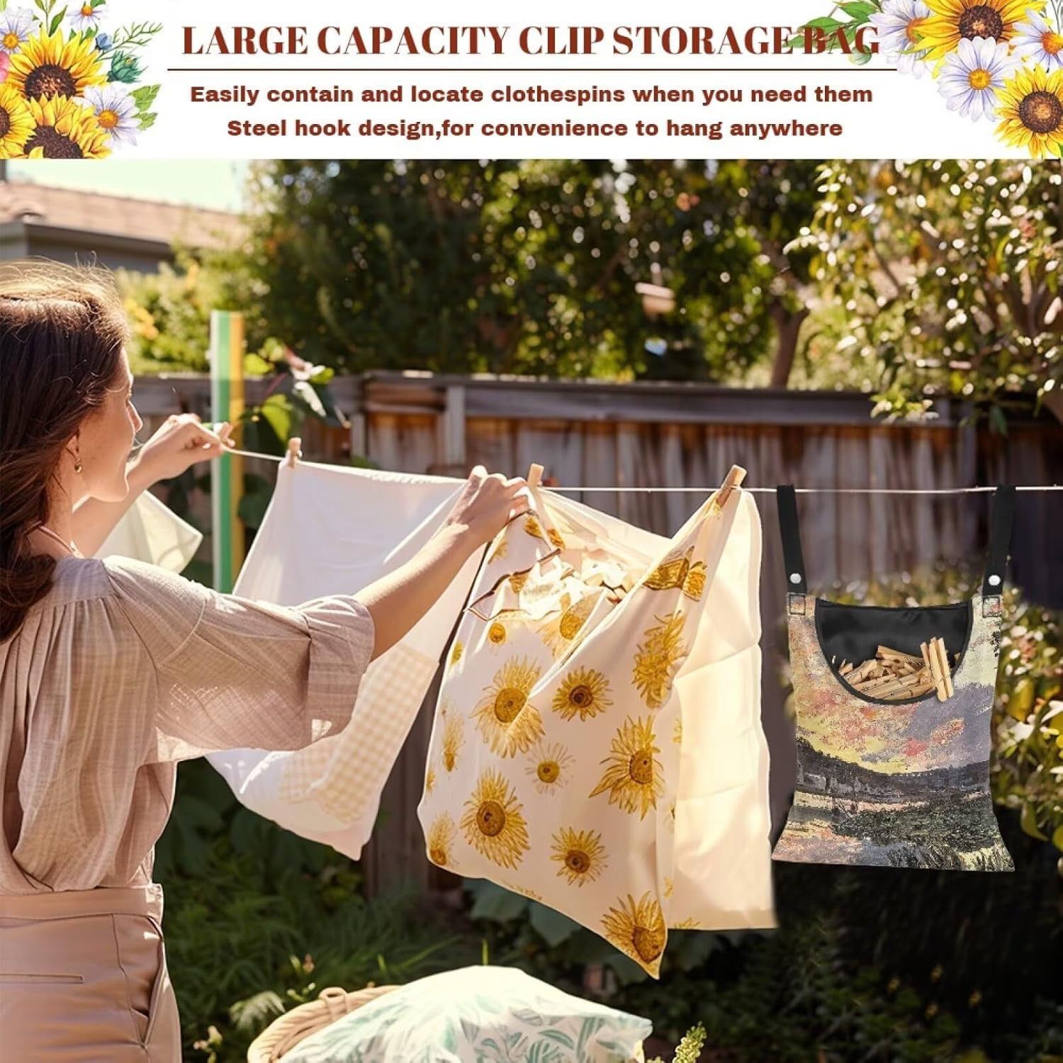 All-Weather Clothespin Holder Bag - Bennecourt, Soleil Couchant Durable Outdoor Storage Solution