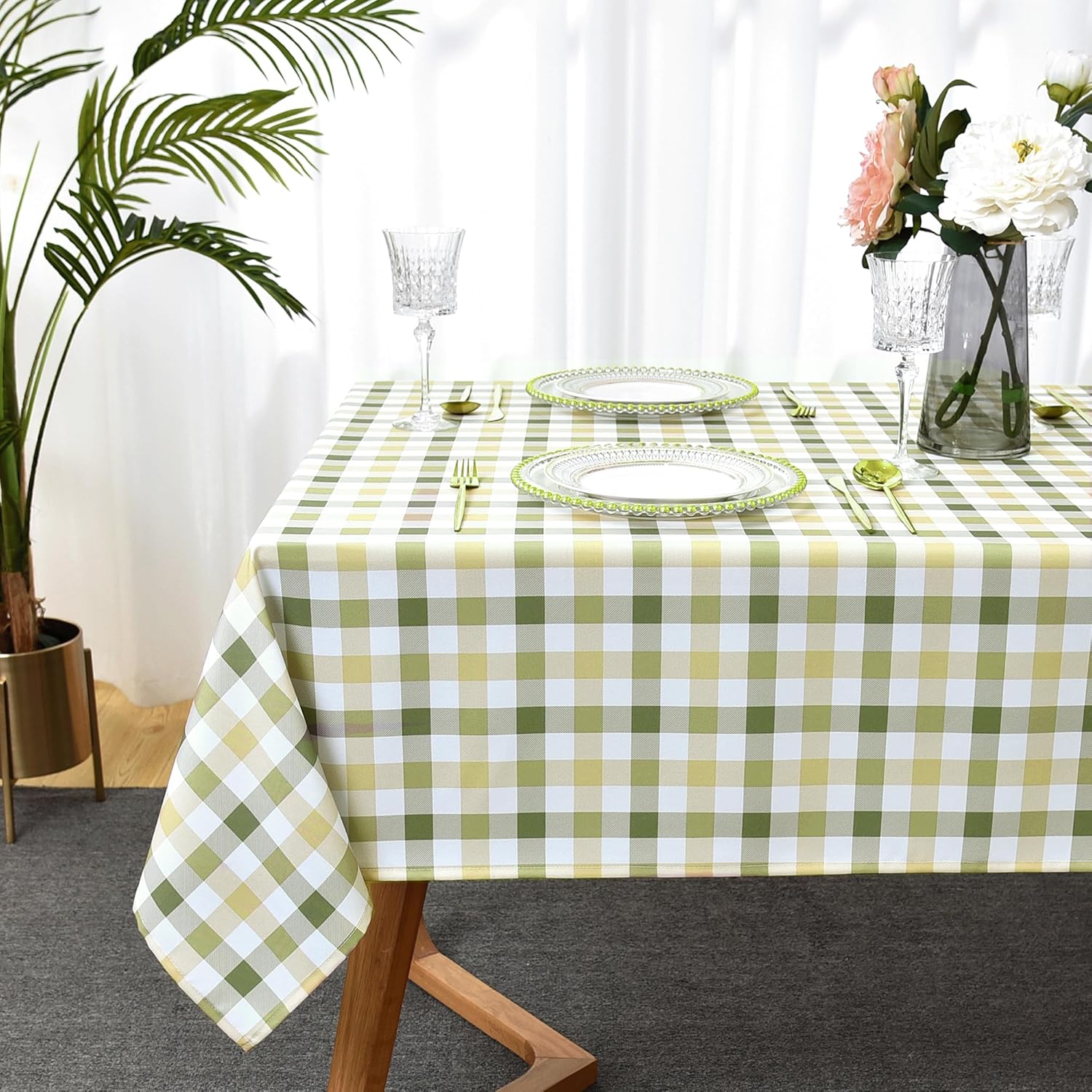 Classic Gingham Buffalo Tablecloth Fabric - Oblong 58x144 Inch Water Proof Checkered Table Cloth
