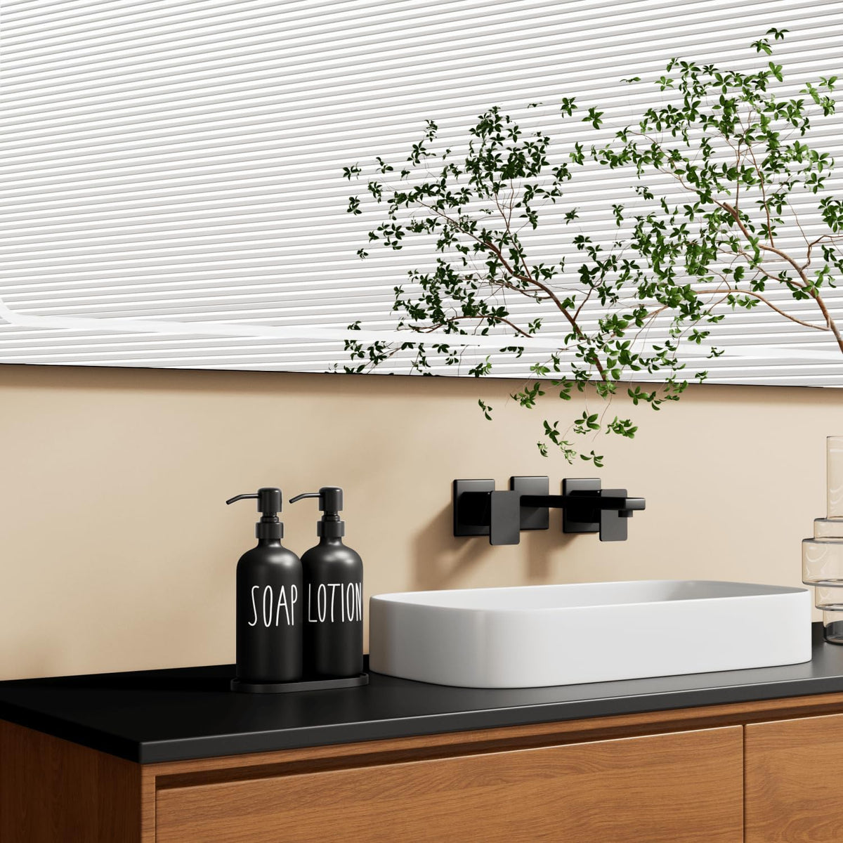 MOMEEMO Black Soap Dispenser Bathroom, Contains Lotion and Hand Soap Dispenser, Suitable for