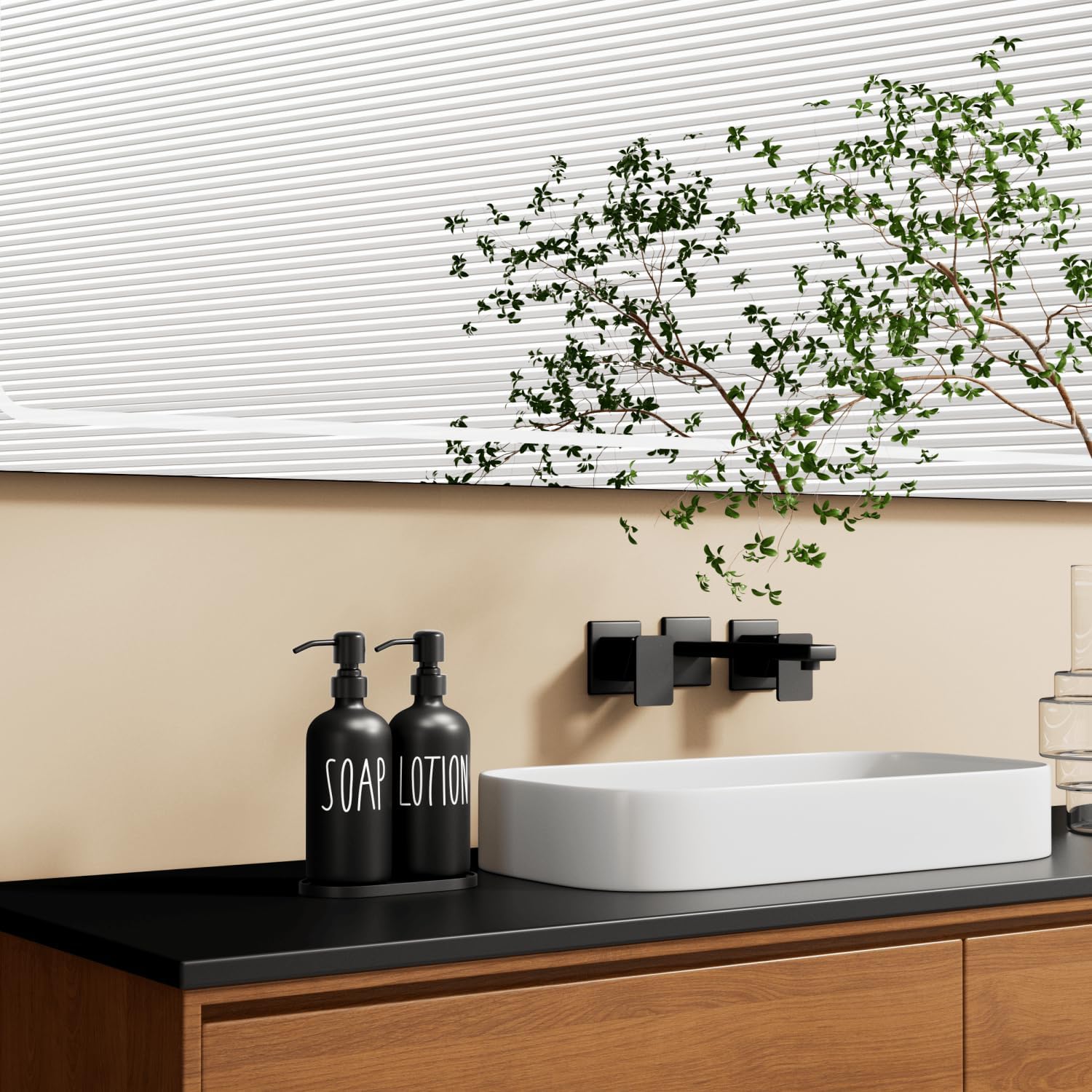 MOMEEMO Black Soap Dispenser Bathroom, Contains Lotion and Hand Soap Dispenser, Suitable for