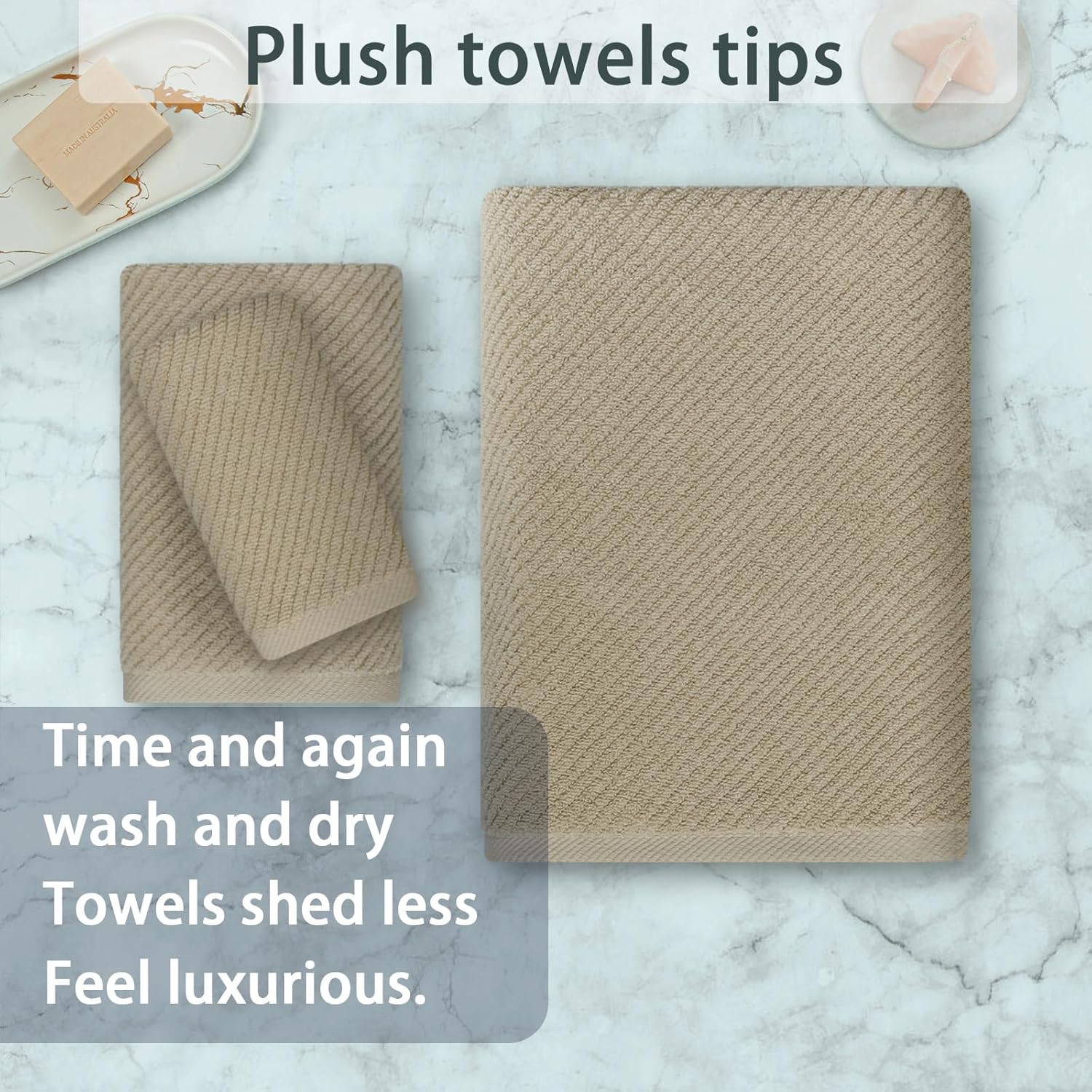 VOOVA & MOVAS Dark Beige Towels for Bathroom - 100% Cotton | Quick Dry | Soft | Thick, 3 Piece