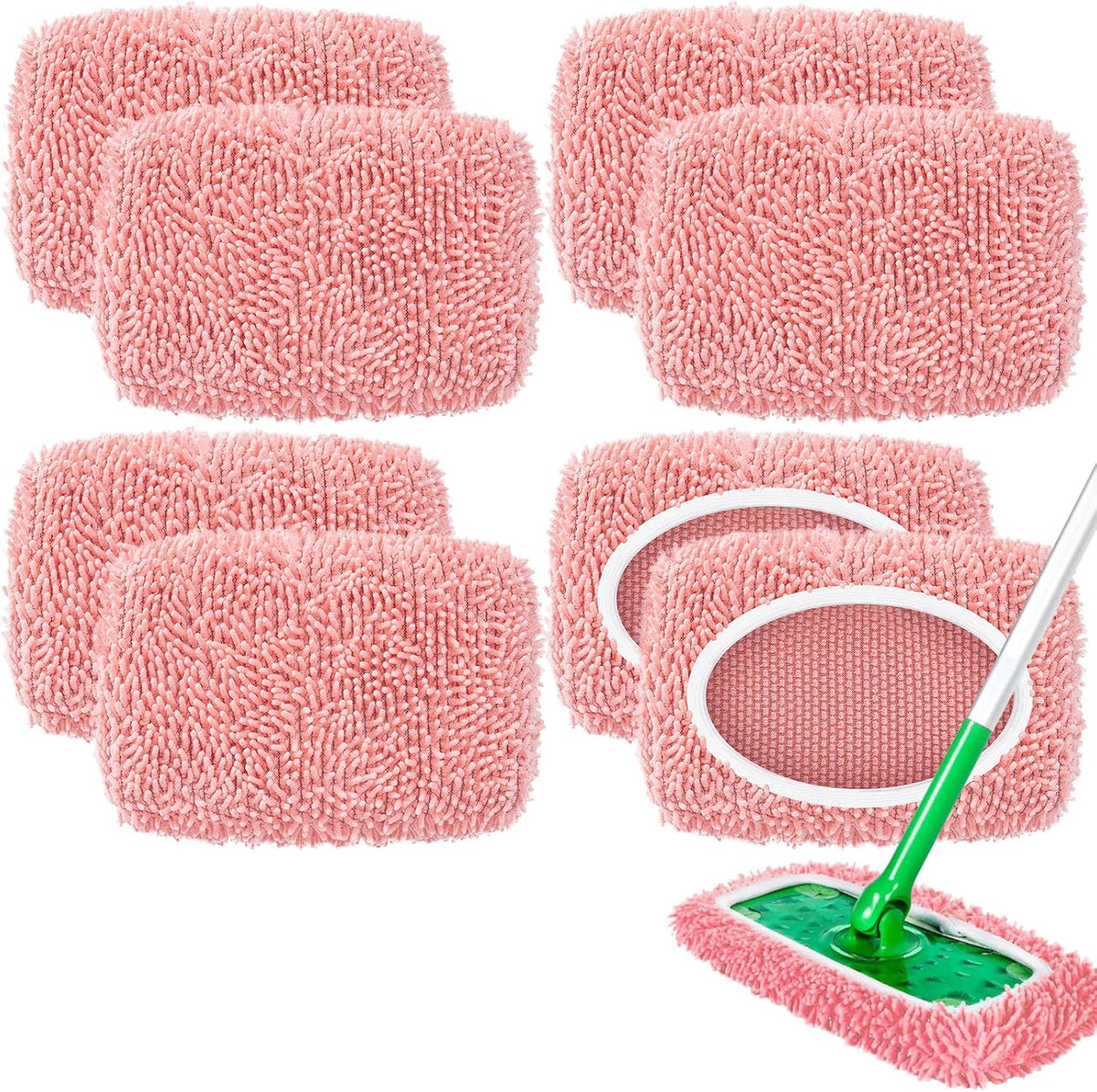 8 Pack Reusable Mop Pads Compatible with Swiffer Sweeper, Microfiber Chenille Washable Swiffer Mop