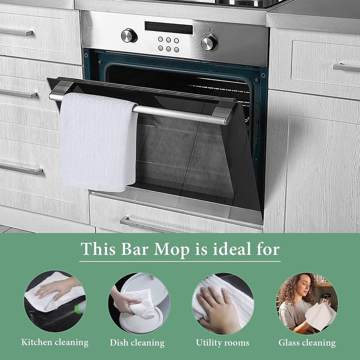 Bar Mop White Ribbed 16x19 Pack of 24, 100% Cotton Absorbent Kitchen Towel Dish Towels and