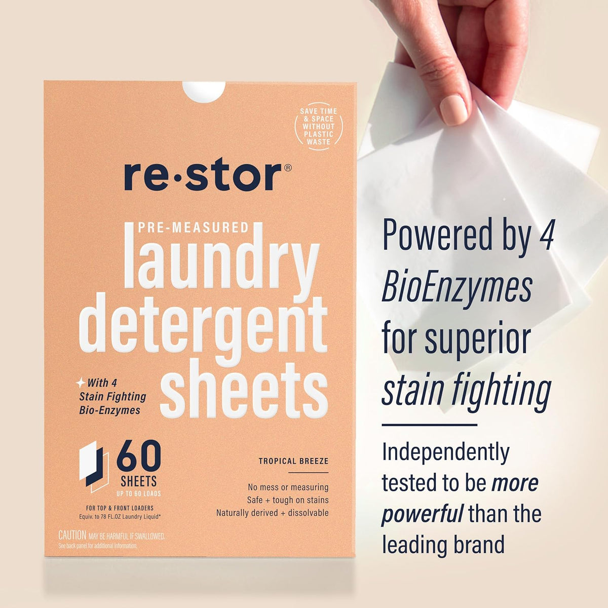 restor Laundry Detergent Sheets Tropical Breeze 60 Loads | Eco Friendly Plastic Free Travel Laundry