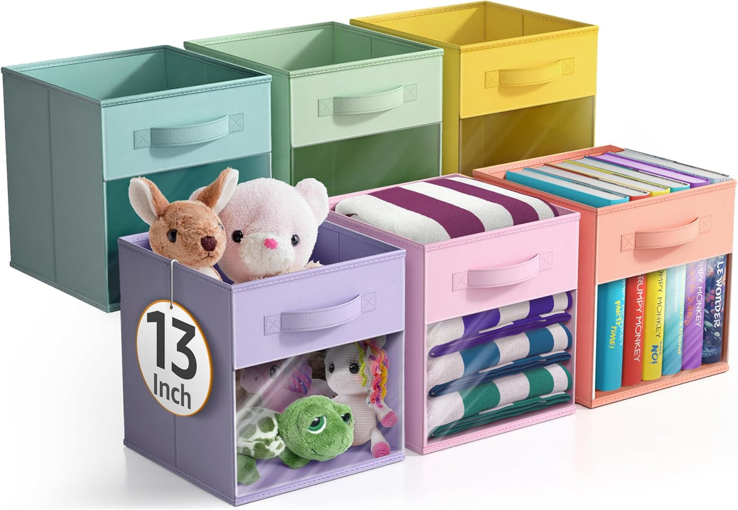 Sorbus 13 Inch Storage Bins with Clear Window - 6 Foldable Baskets for Organizing Clothes, Toys
