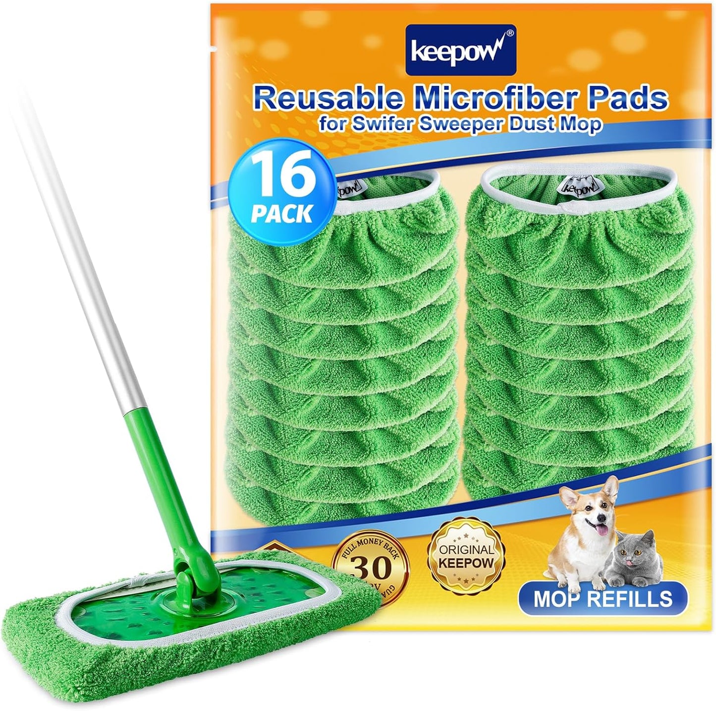 KEEPOW Reusable Wet Pads Compatible with Swiffer Sweeper Mop, Dry Sweeping Cloths, Washable