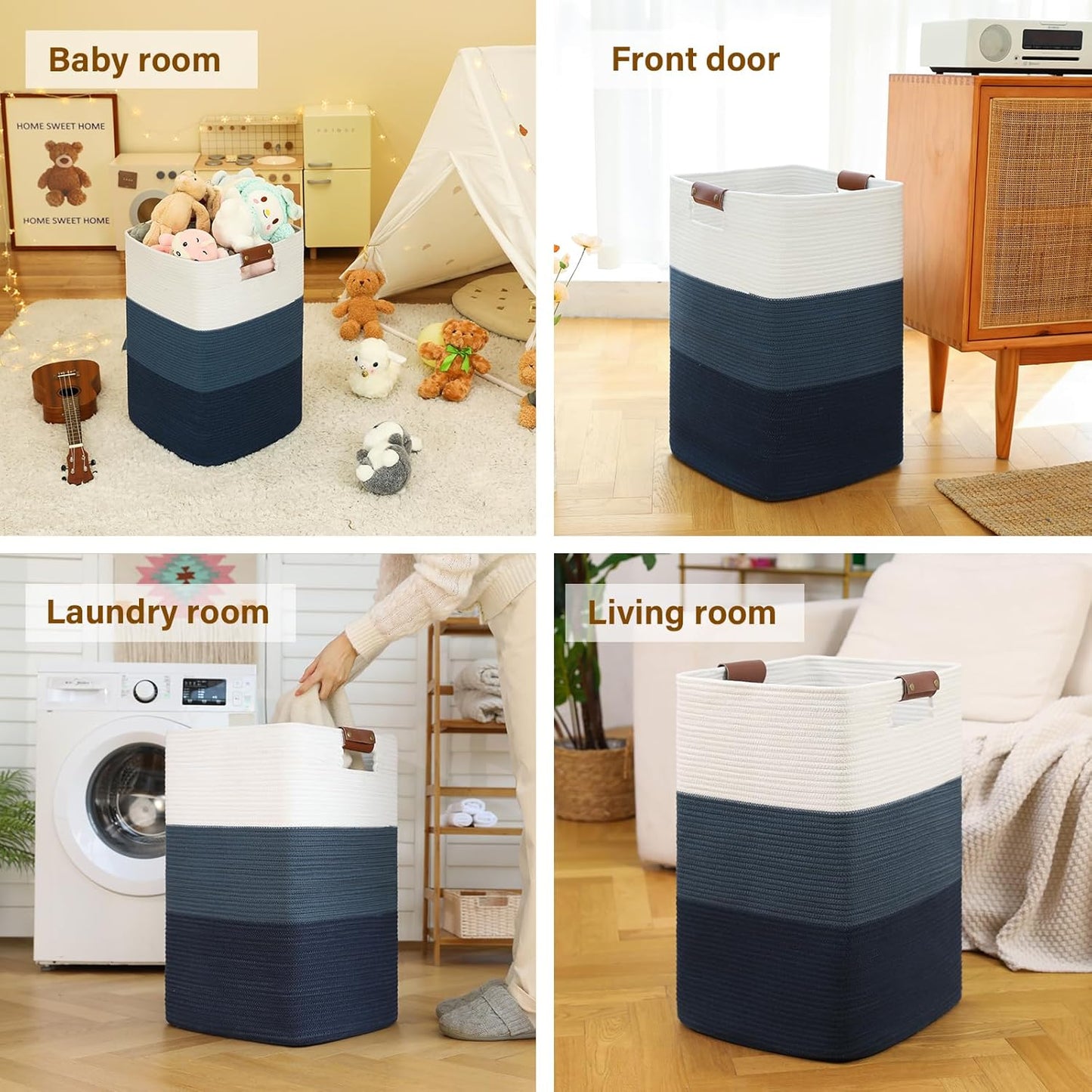 Laundry Hamper 96L Extra Large Laundry Basket, Woven Blanket Basket, Cotton Woven Storage Hamper