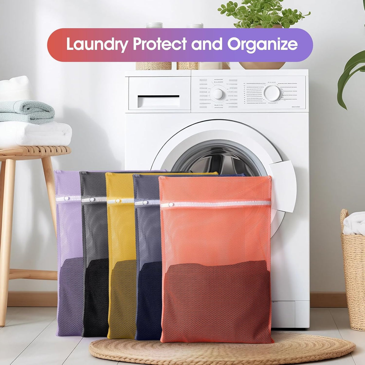 5Pcs Mesh Laundry Bags Sturdy for Delicates, Lingerie, Bras, Travel and Organize - 5 Color(14x20