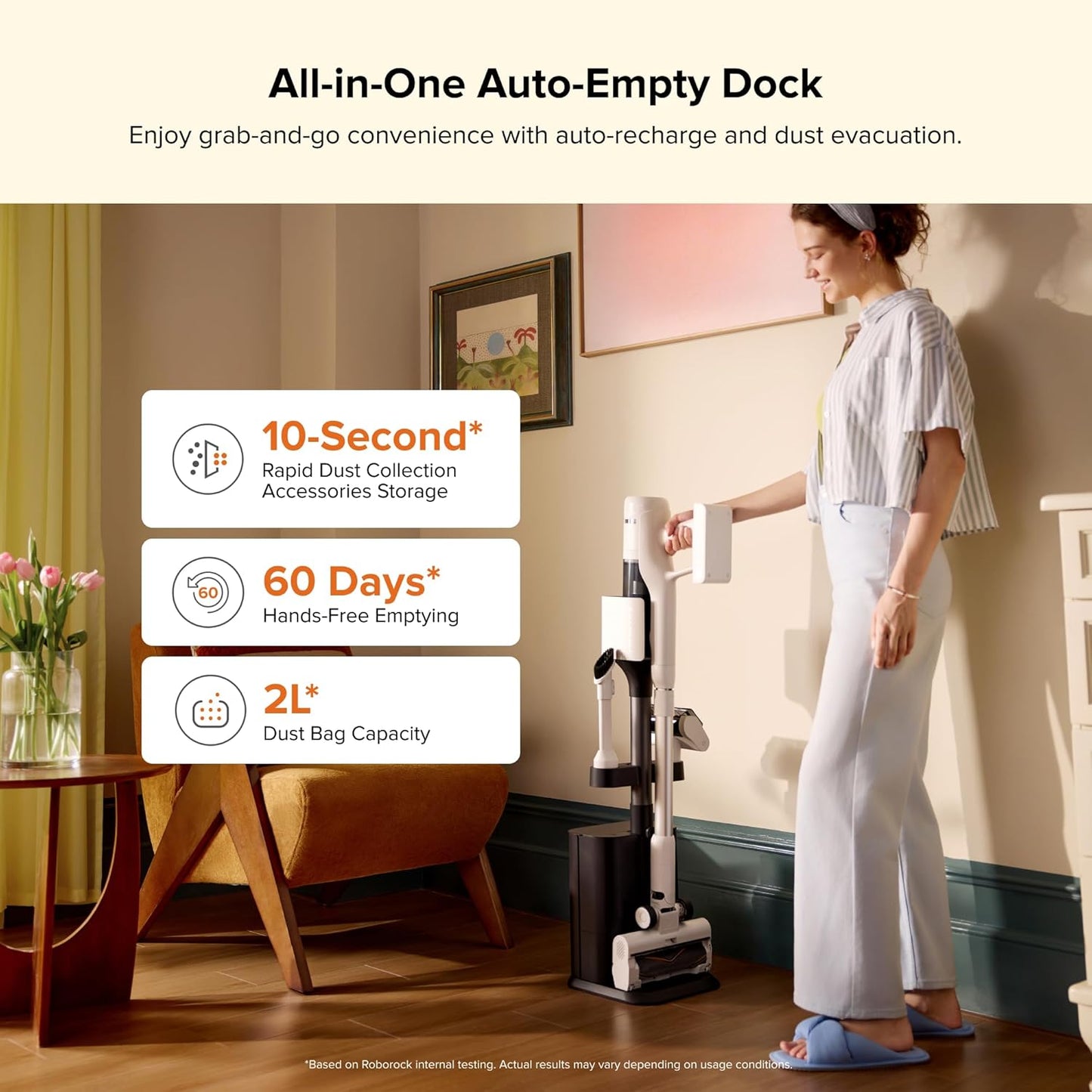 roborock H60 Hub Cordless Stick Vacuum Cleaner with Auto-Empty Dock, 115AW Suction for Carpets and