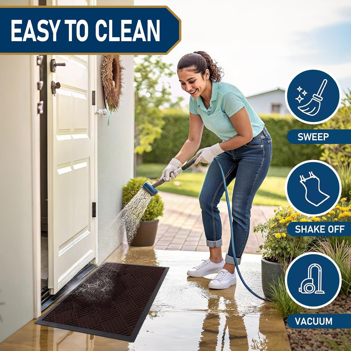Smiry Front Door Mat Outside Entrance, Heavy Duty Outdoor Indoor Natural Rubber Doormat, Non Slip