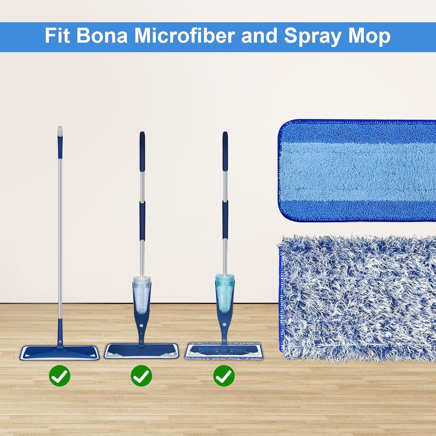 4 Pack Microfiber Cleaning Pad for Bona Mop Safe for Hardwood & Hard Surface Floors Dry Wet Floor