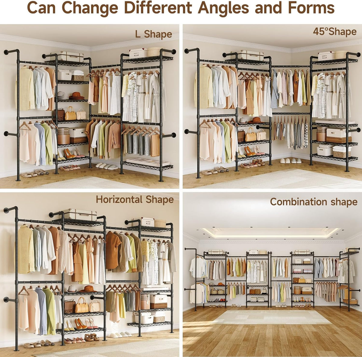ONBRILL L4 Wall Mounted Industrial Pipe Clothing Rack, Closet Organizer System with 6 Hanging