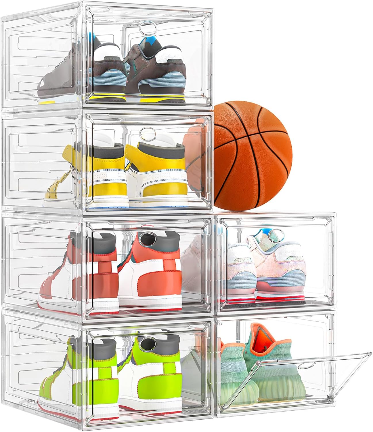 Thicken & Sturdy Clear Shoe Storage Organizer with Magnetic Door, Stackable Boxes for Closet