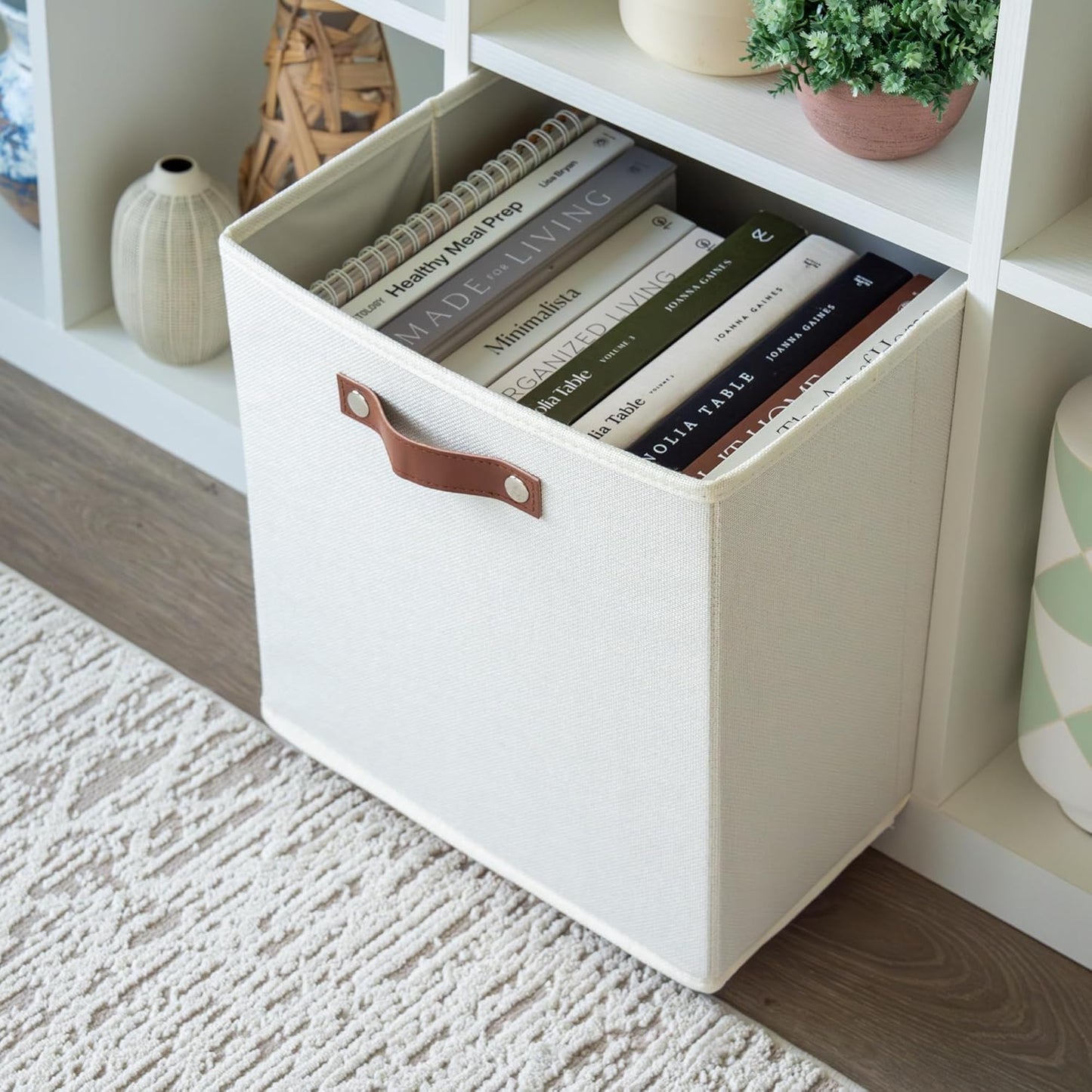 OrganiHaus 13x13 Cube Fabric Storage Bins Set of 4, Fabric Storage Cubes w/ Vegan Handles, 13 inch