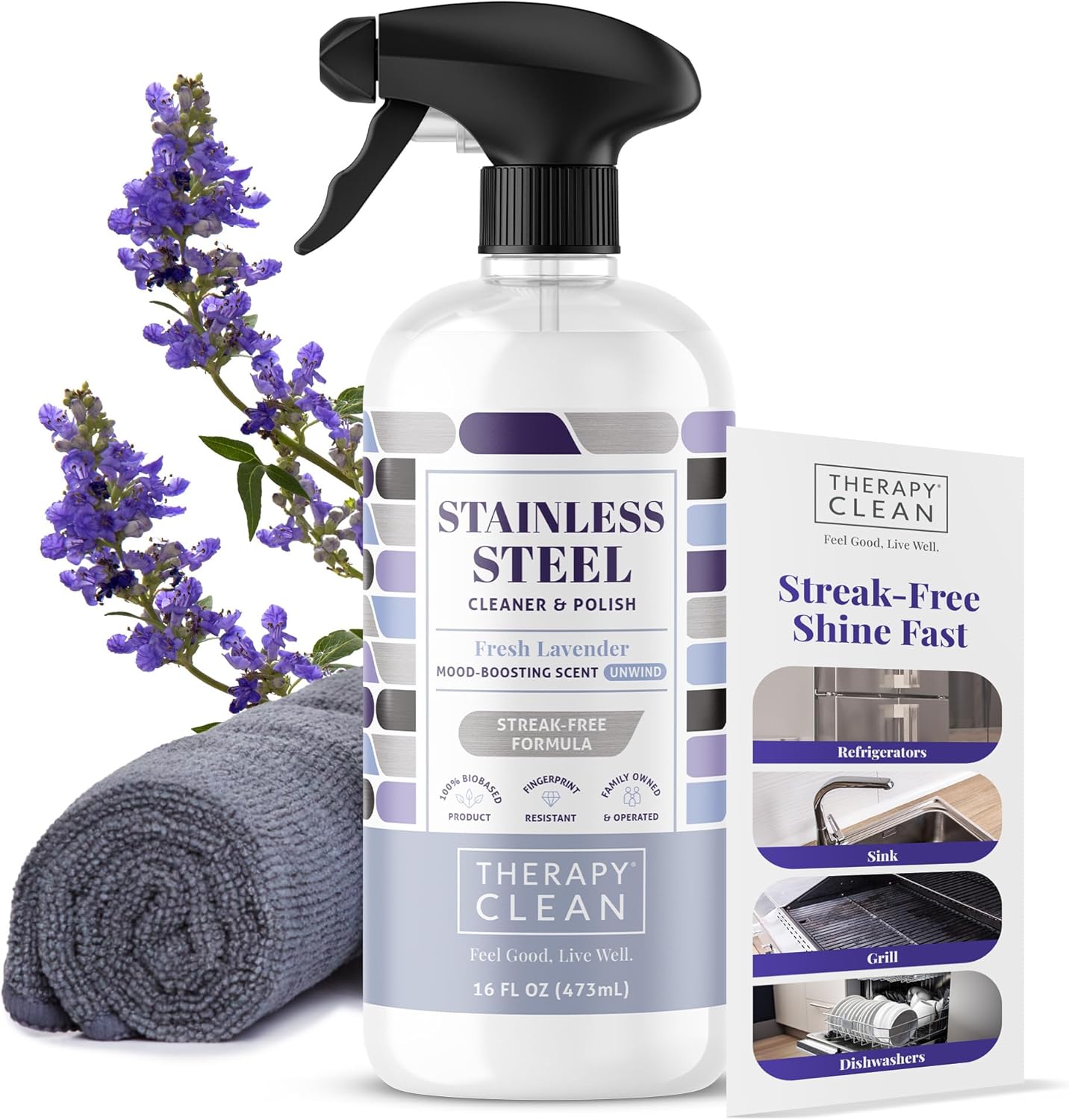 Therapy Stainless Steel Cleaner and Polish 100% USDA Biobased, Fingerprint and Residue Remover