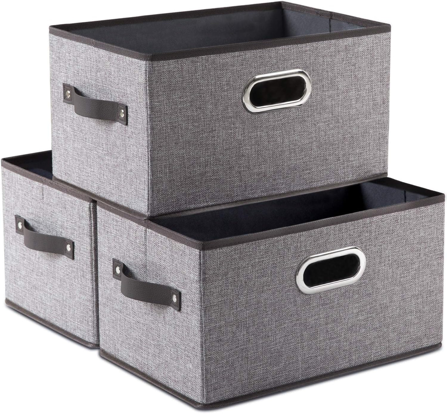PRANDOM Large Foldable Storage Bins for Shelves [3-pack] Decorative Linen Fabric Storage Baskets